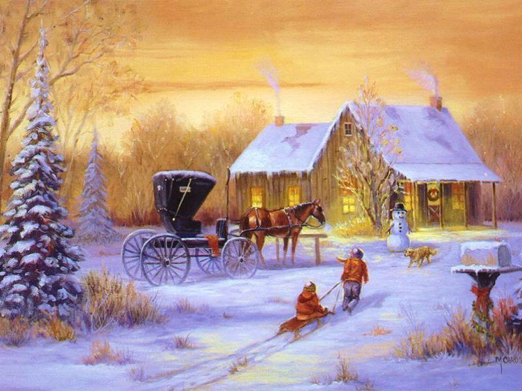 1024x768 Christmas Art 02 Winter Scenes