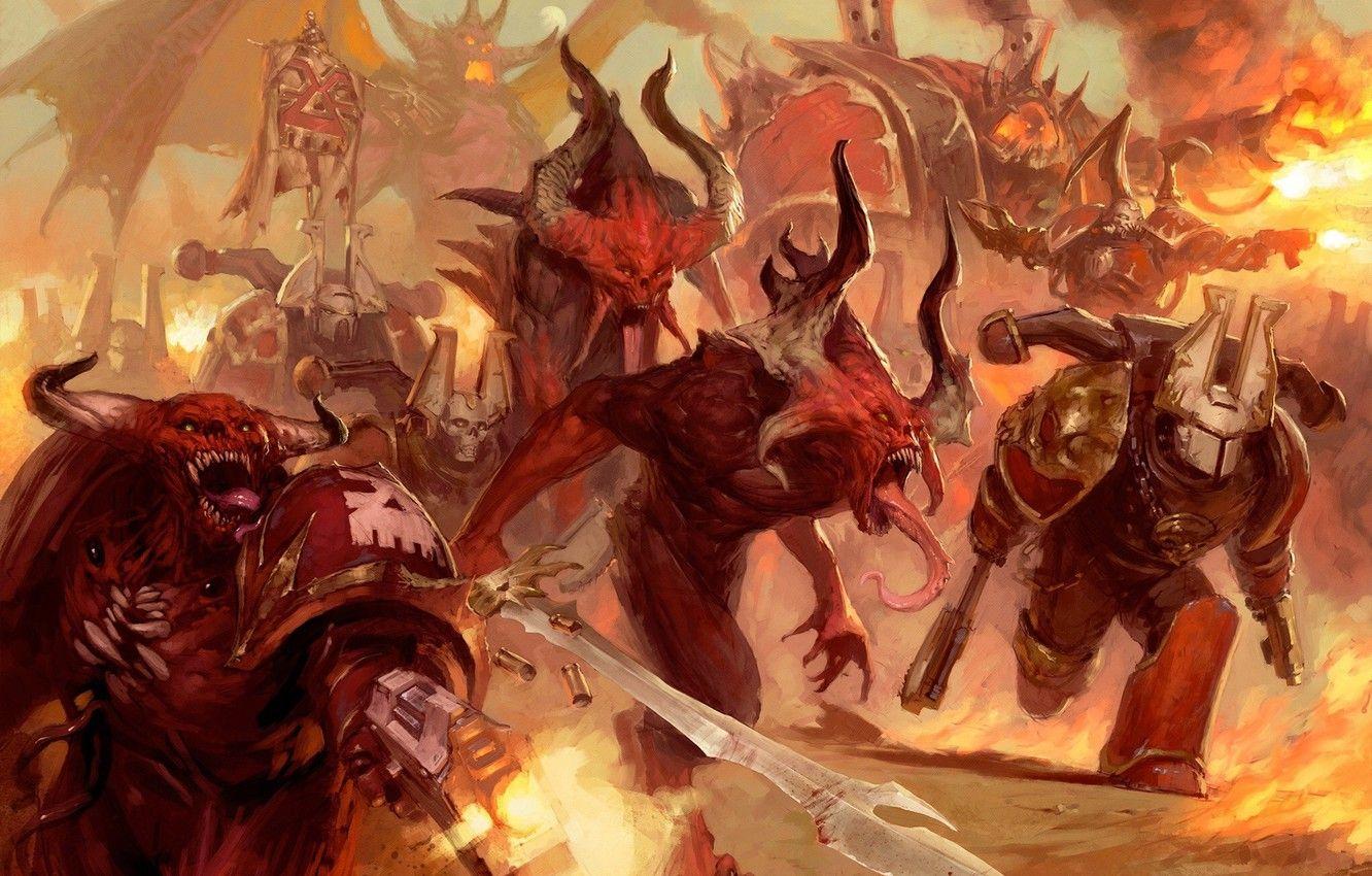 1332x850 Wallpaper Chaos, Warhammer Chaos, Warhammer 40K, Khorne Berserker, Khorne Demons image for desktop, section фантастика