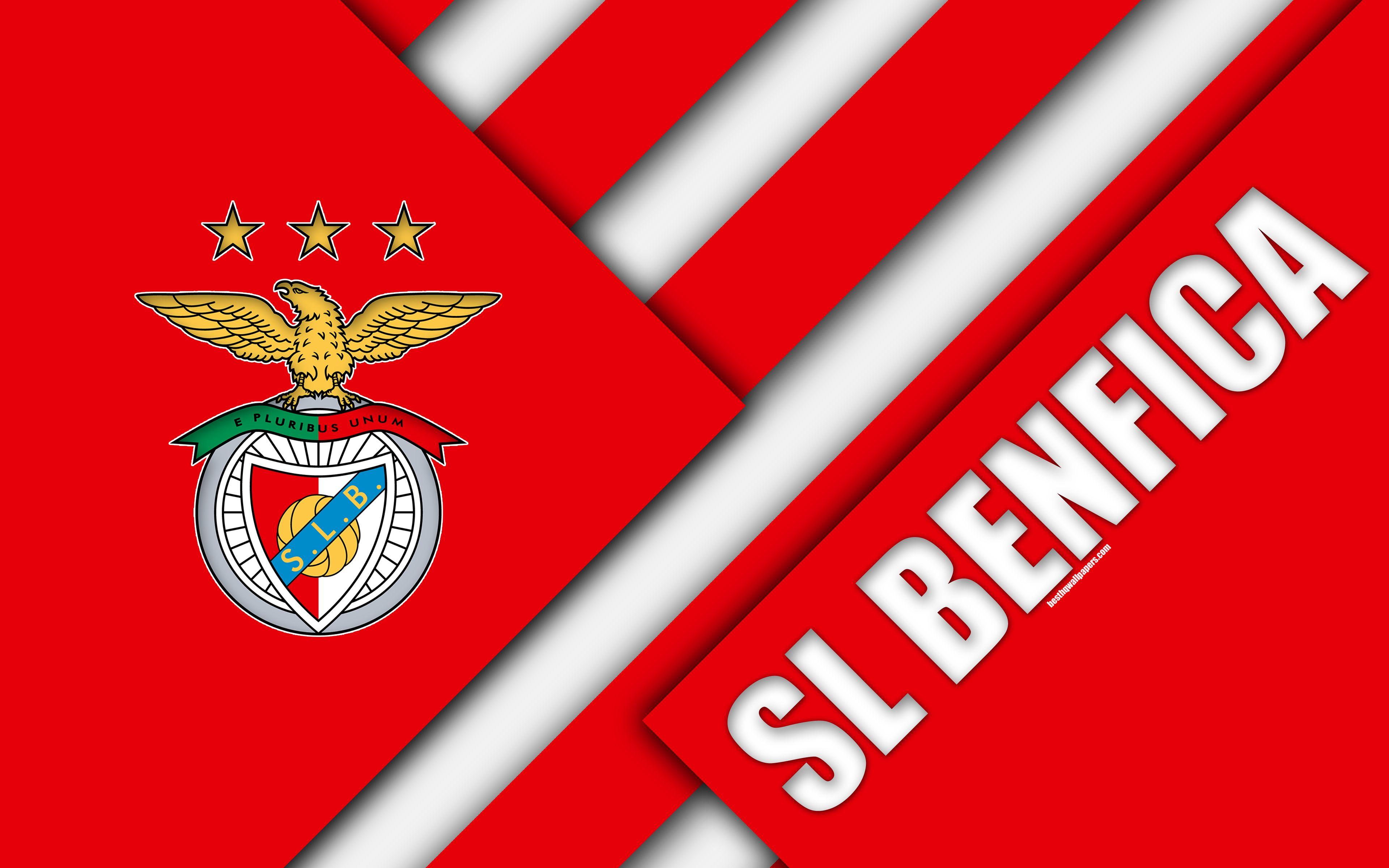 3840x2400 Download wallpaper SL Benfica, Portuguese football club, 4k, logo, material design, red abstraction, Primeira Liga, Lisbon, Portugal, football, Premier League for desktop with resolution 3840x2400. High Quality HD picture wallpaper