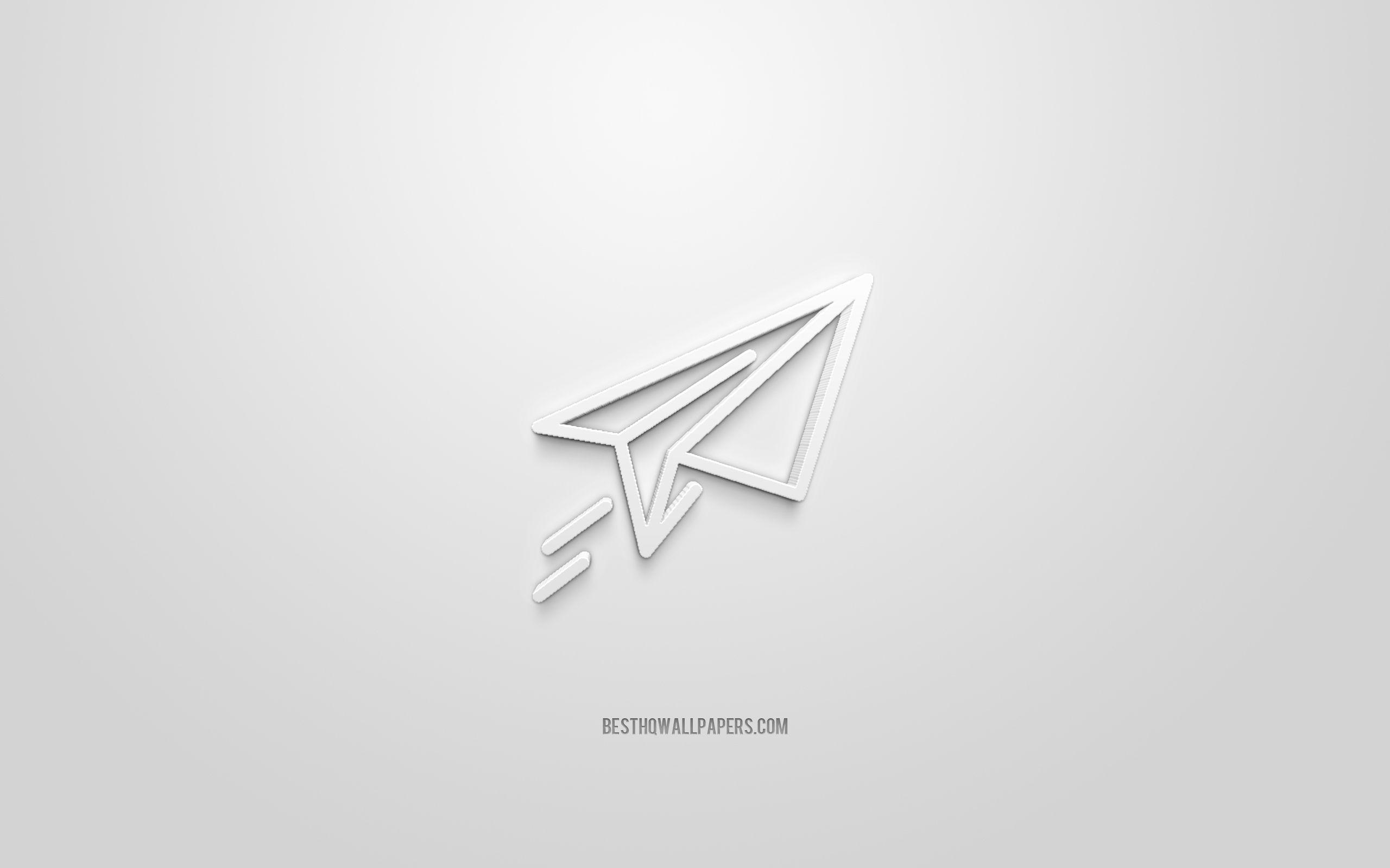 2560x1600 Download wallpaper Takeoff 3D icon, white background, 3D symbols, Paper plane, creative 3D art, 3D icons, Paper plane sign, Business 3D icons for desktop with resolution 2560x1600. High Quality HD picture wallpaper