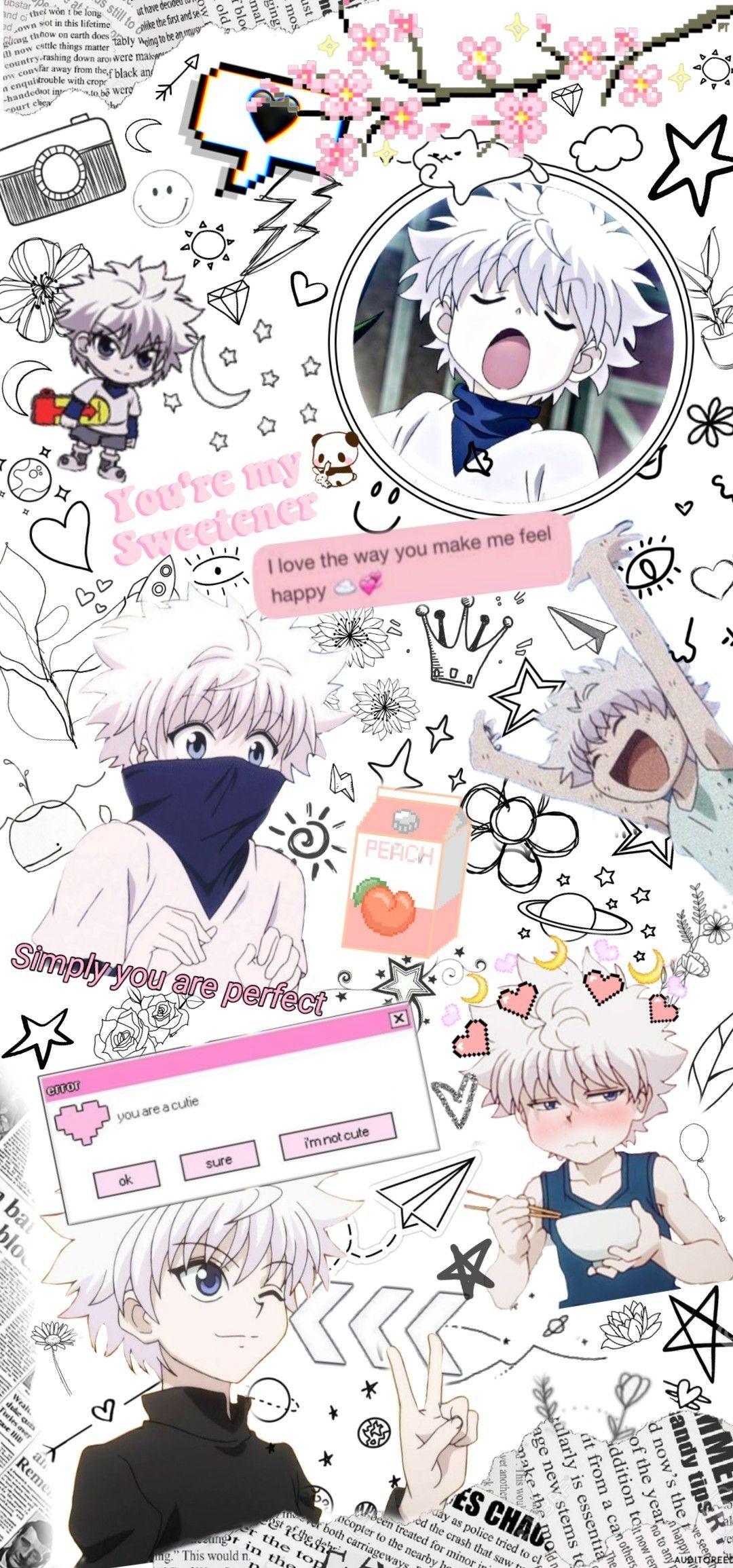1080x2310 white collage wallpaper killua. Anime wallpaper iphone, Cute anime wallpaper, Anime background wallpaper