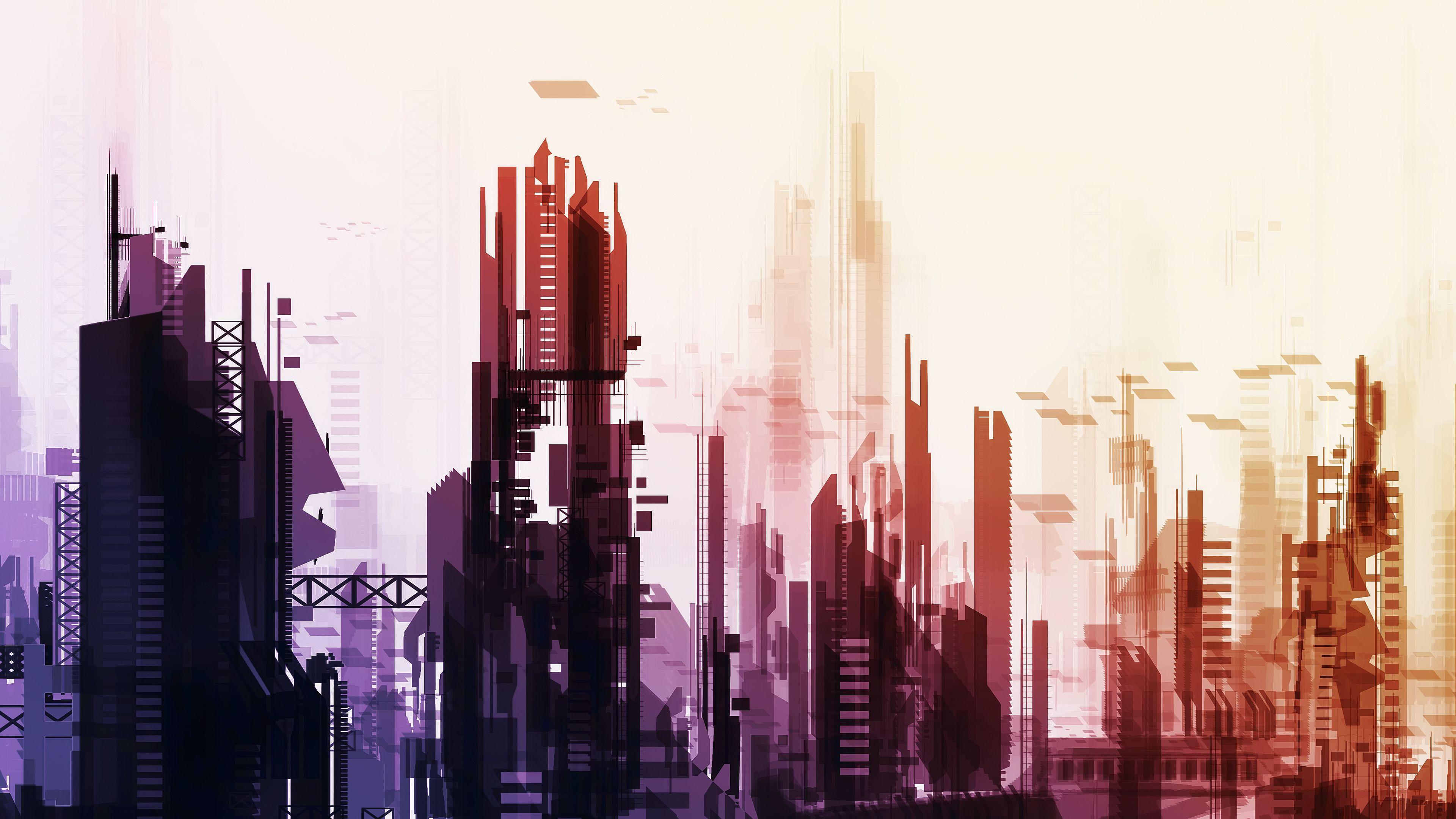 3840x2160 Download 3840x2400 wallpaper minimal, futuristic city, fantasy, digital art, buildings, 4k, ultra HD 16: widescreen, 3840x2400 HD image, background, 8487