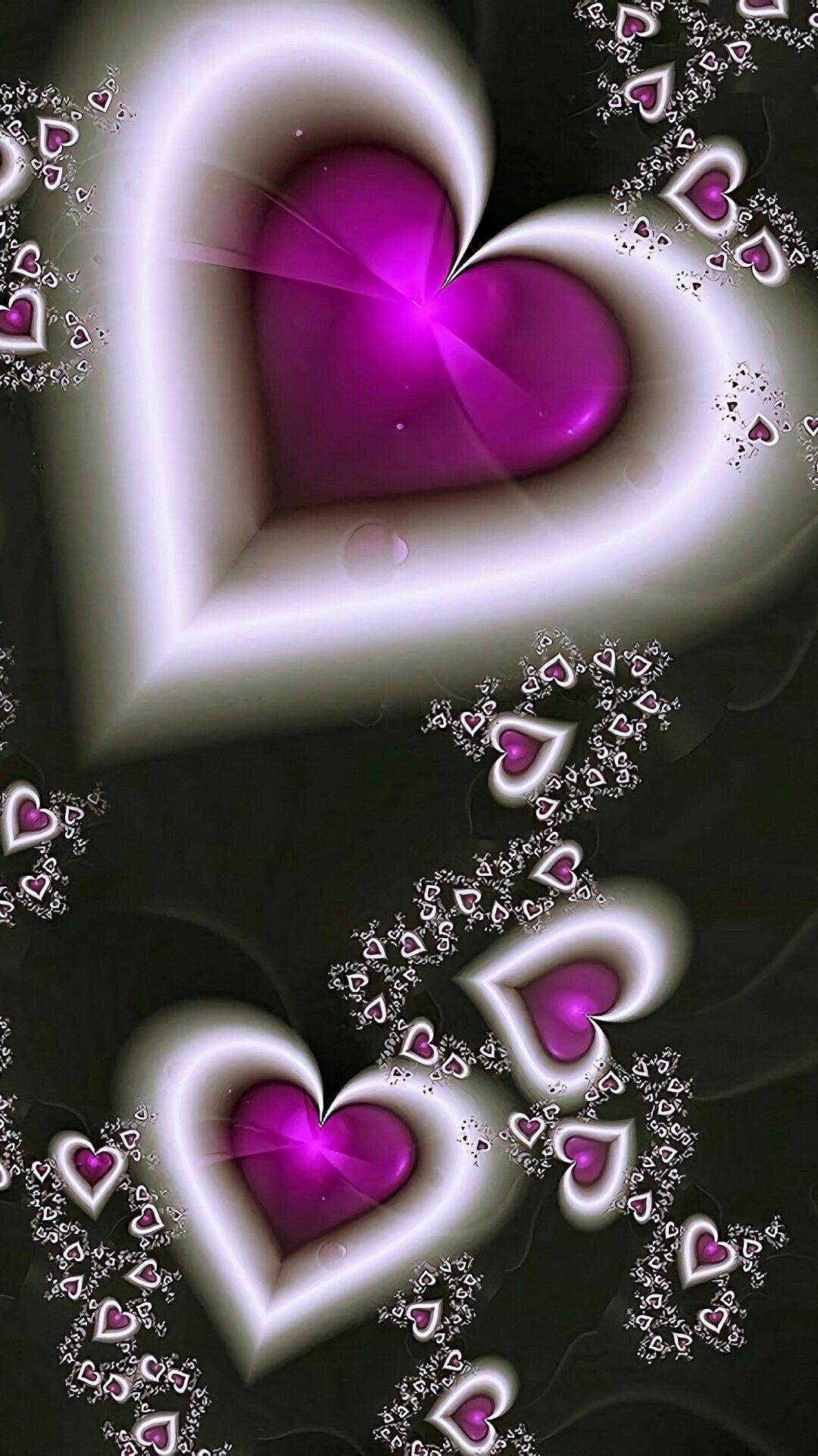 1080x1920 Purple Hearts Wallpaper
