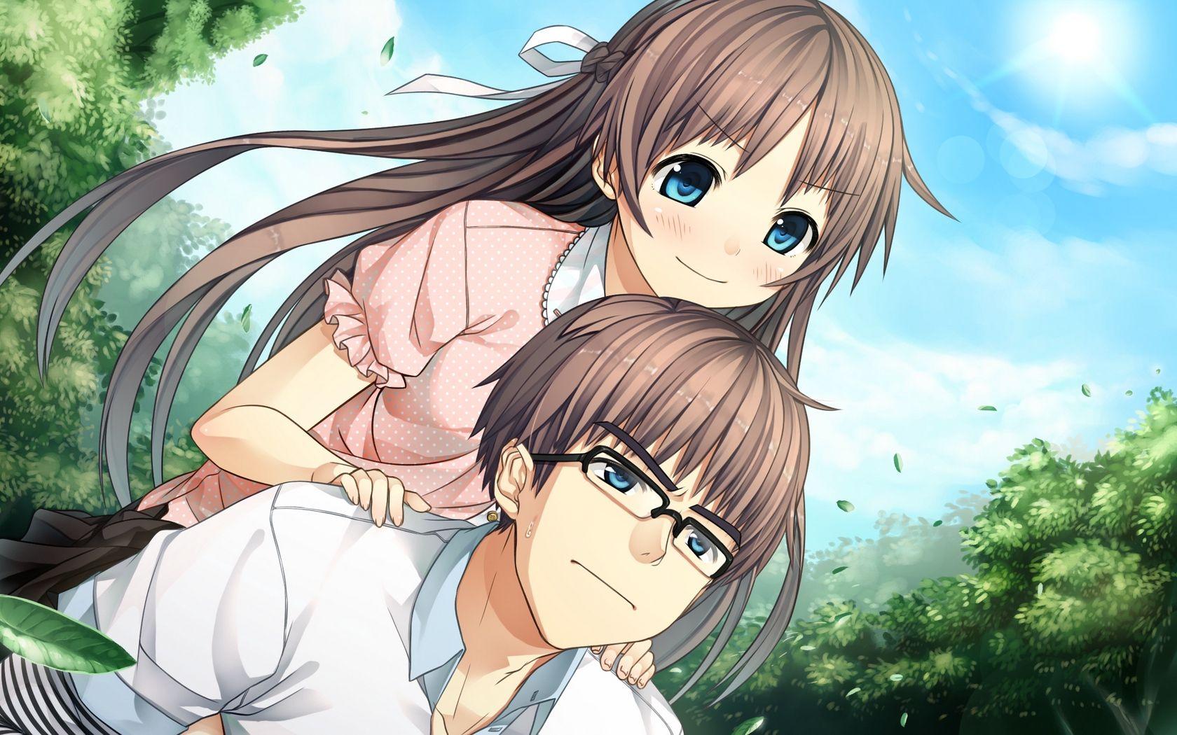 1680x1050 Wallpaper Monobeno, Sawai Natsuha, Boy, Girl, Blush, Boy With Glasses And Girl