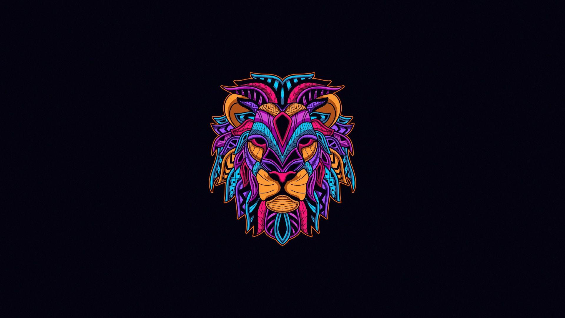 1920x1080 Lion Minimalism Simple Background Artwork Animals Wallpaper:1920x1080