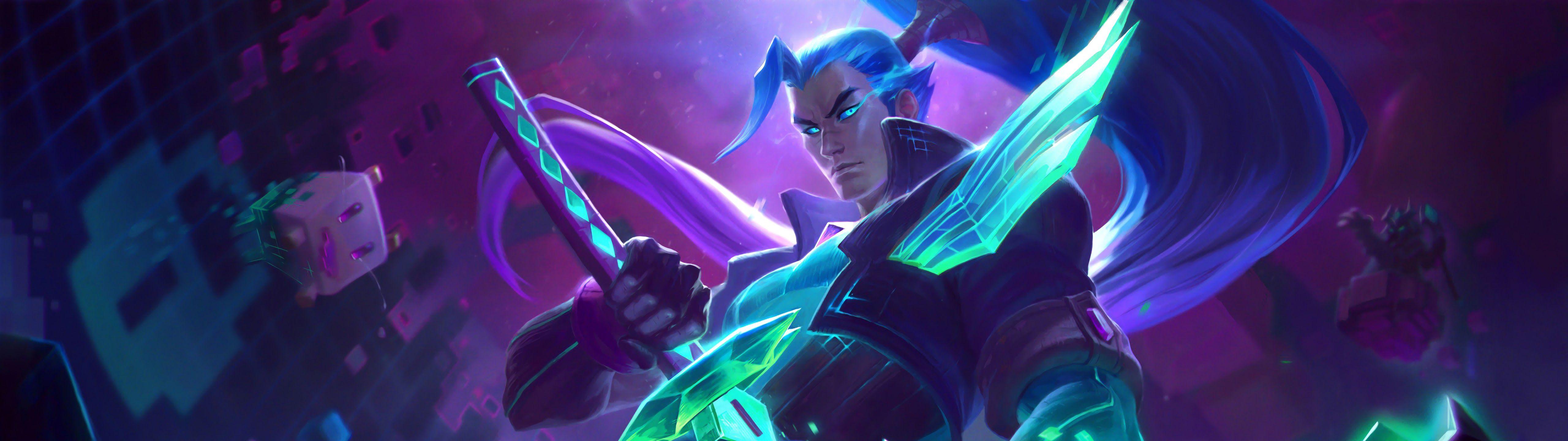 5120x1440 Battle Boss Yasuo Splash Art LoL 8K Wallpaper