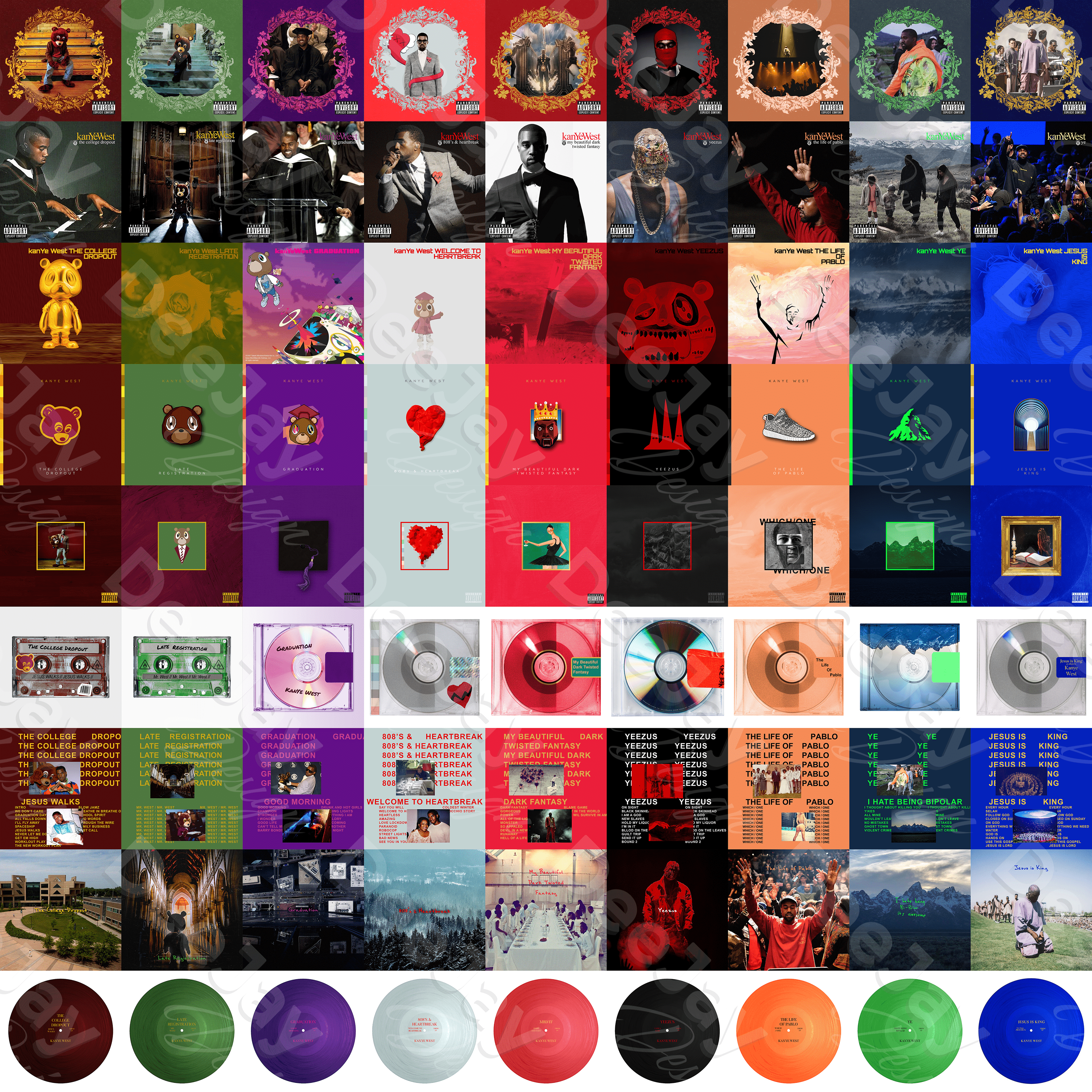 3500x3500 Every solo Kanye West album cover in the style of every other solo Kanye album cover. Feedback appreciated!
