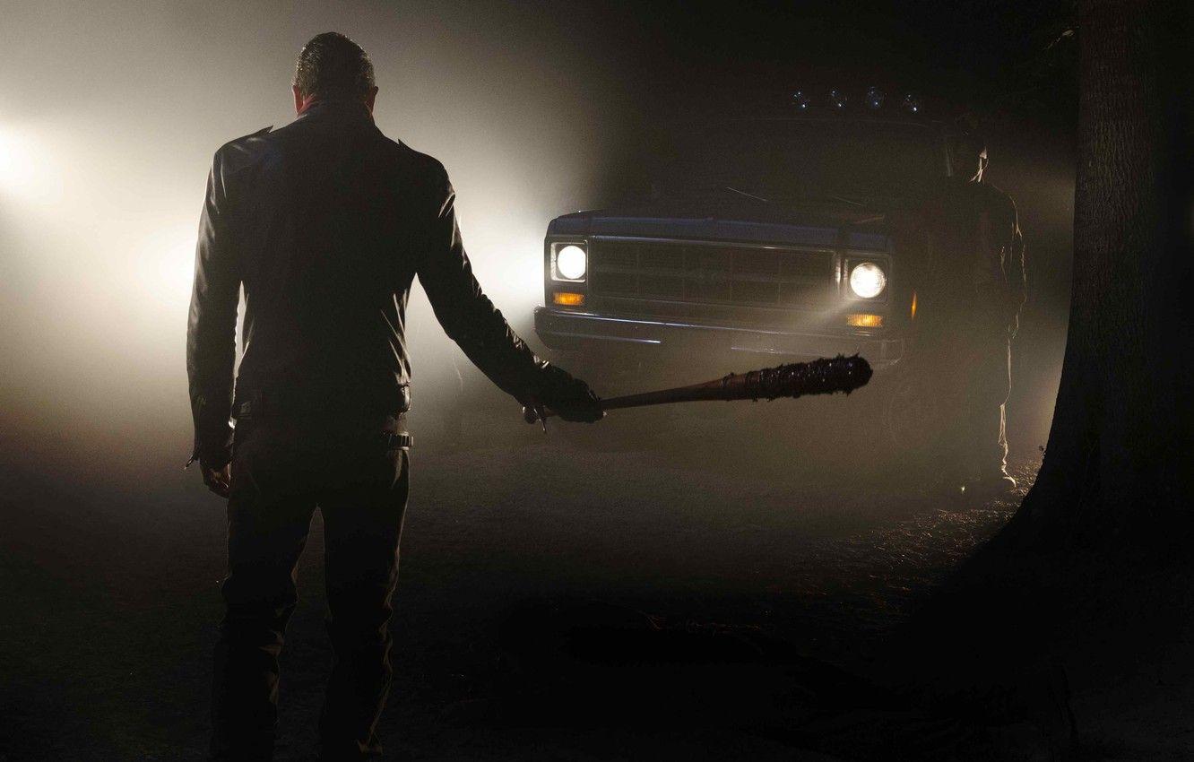 1332x850 Wallpaper wallpaper, blood, zombies, forest, night, tree, survivor, truck, evil, Jeffrey Dean Morgan, darkness, The Walking Dead, AMC, TV series, Lucille, barbed wire image for desktop, section фильмы