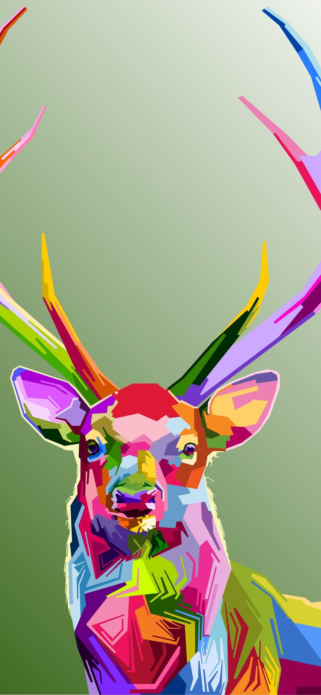 1125x2436 Download 1125x2436 wallpaper reindeer, animal, muzzle, horns, colorful art, iphone x 1125x2436 HD image, background, 7091