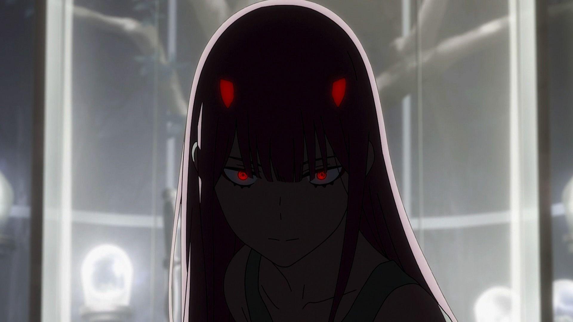 1920x1080 Desktop wallpaper dark, red eyes, zero two, anime girl, HD image, picture, background, bce965