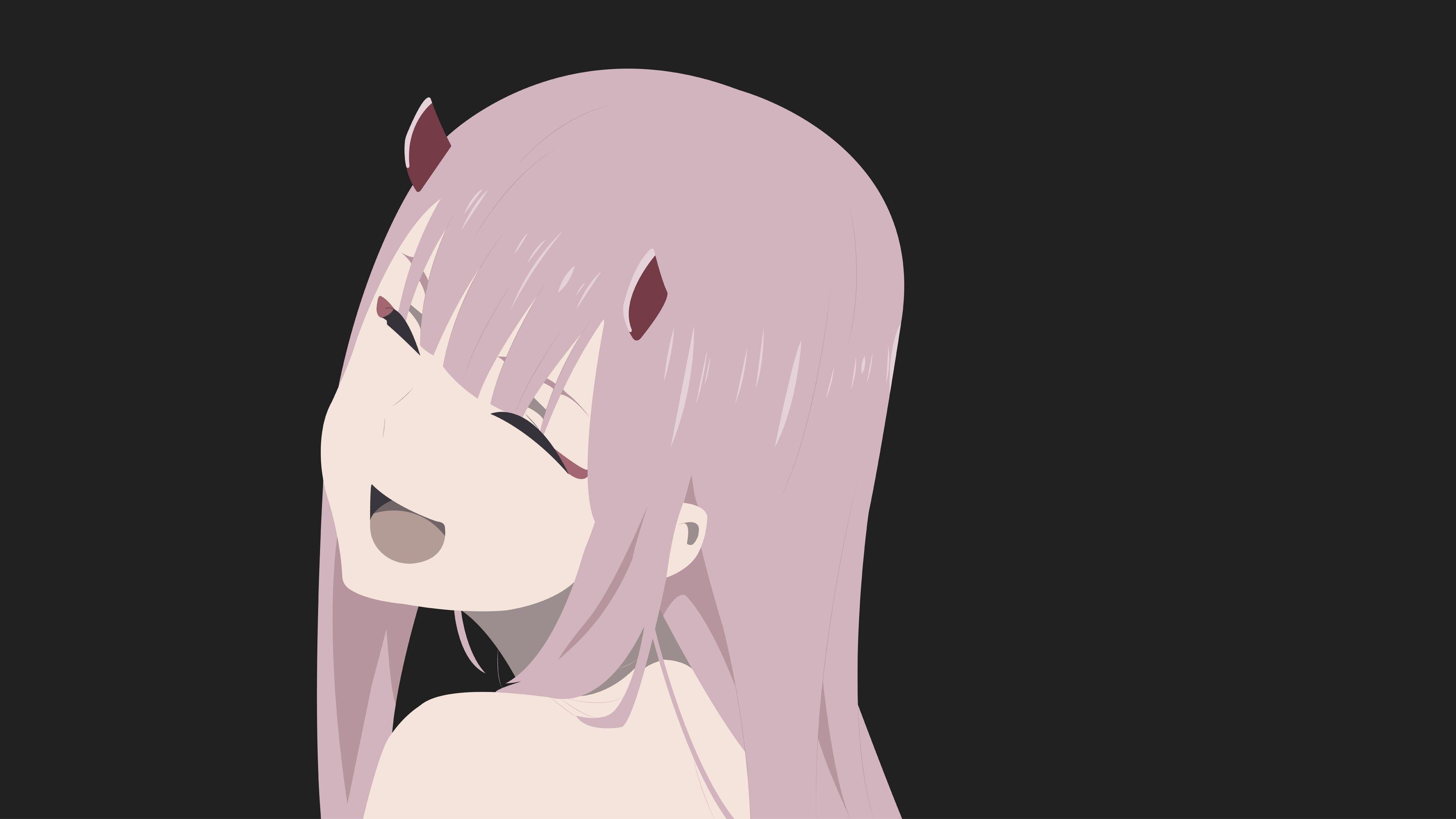 3840x2160 Darling In The FranXX Zero Two Hiro Zero Two With Pink Hair With Black Background 4K 8K HD Anime Wallpaper
