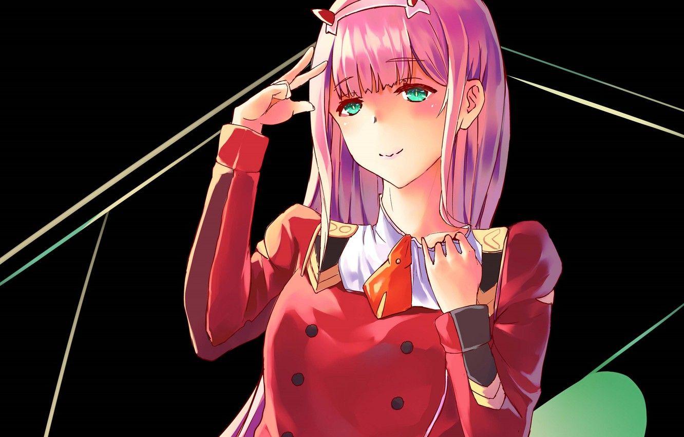 1332x850 Wallpaper girl, black background, horns, Darling In The Frankxx, Cute in France, Zero Two image for desktop, section сёнэн