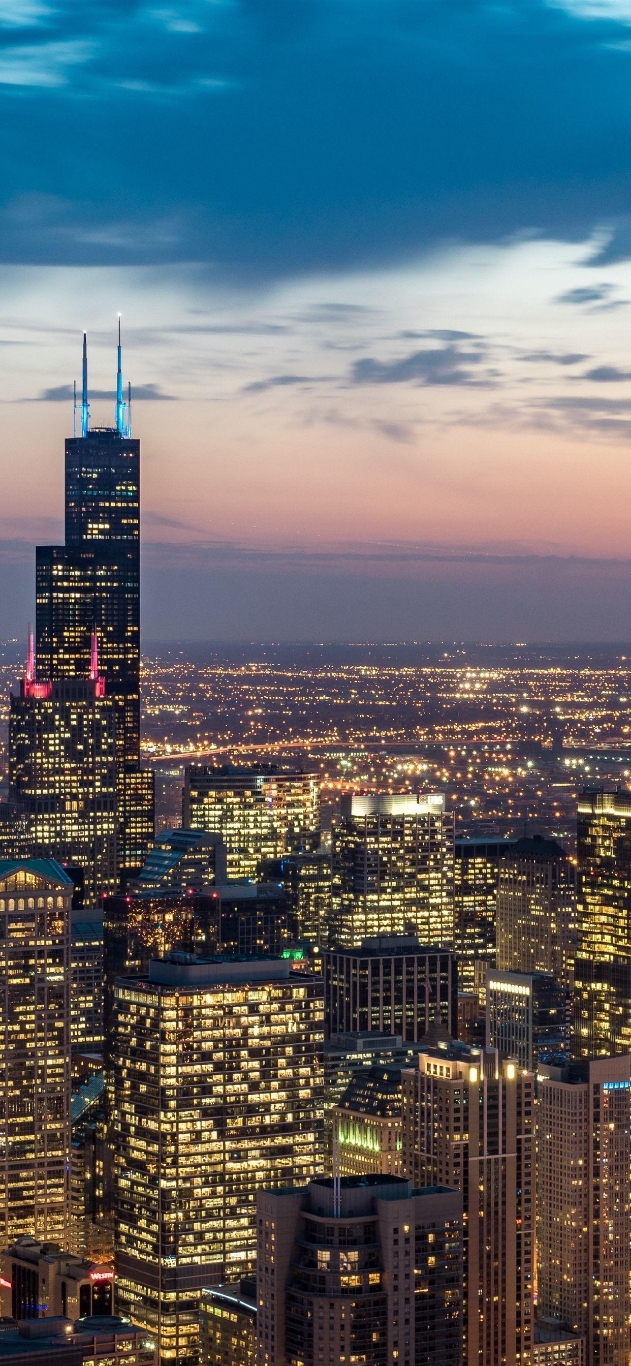 1242x2688 iPhone Wallpaper Usa, Chicago, Skyscrapers, Night, HD Wallpaper