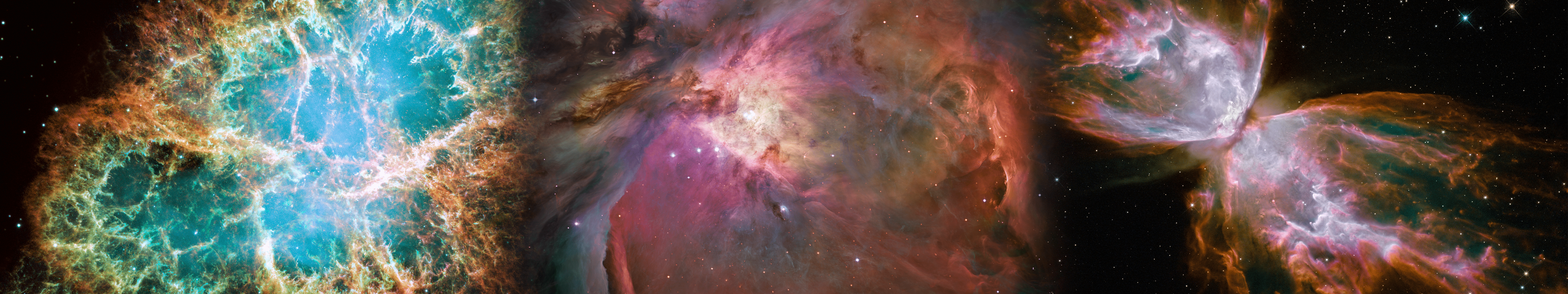 5760x1080 The Crab Nebula, Orion Nebula, and Butterfly Nebula