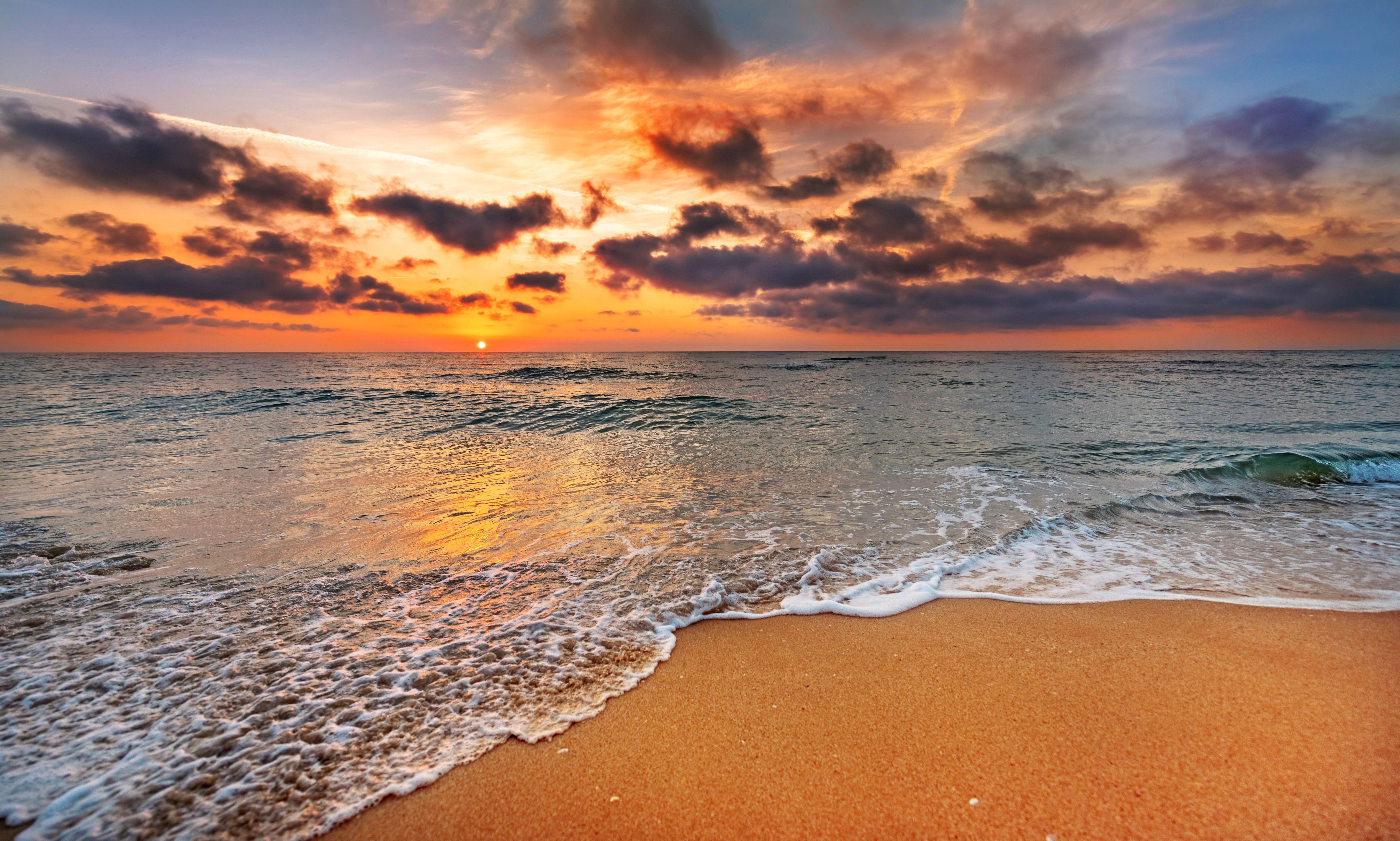 6016x3616 Beaches: Nature Sky Sea Ocean Coast Sunsets Clouds Sunrises Desktop