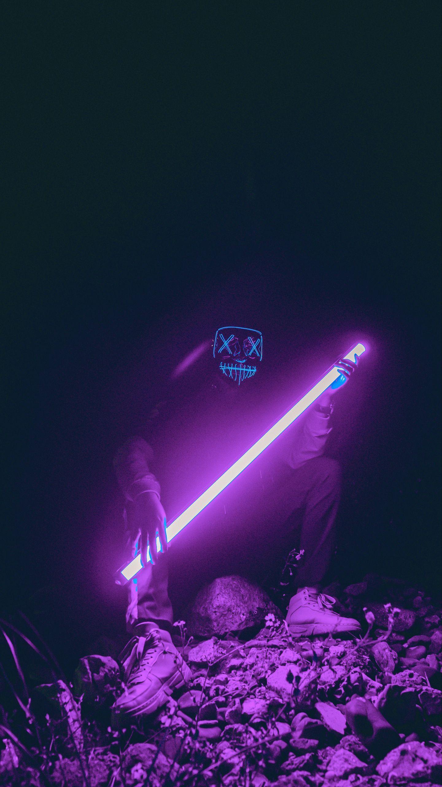 1440x2560 Download wallpaper 1440x2560 man, mask, neon, glow, purple qhd samsung galaxy s s edge, note, lg g4 HD background