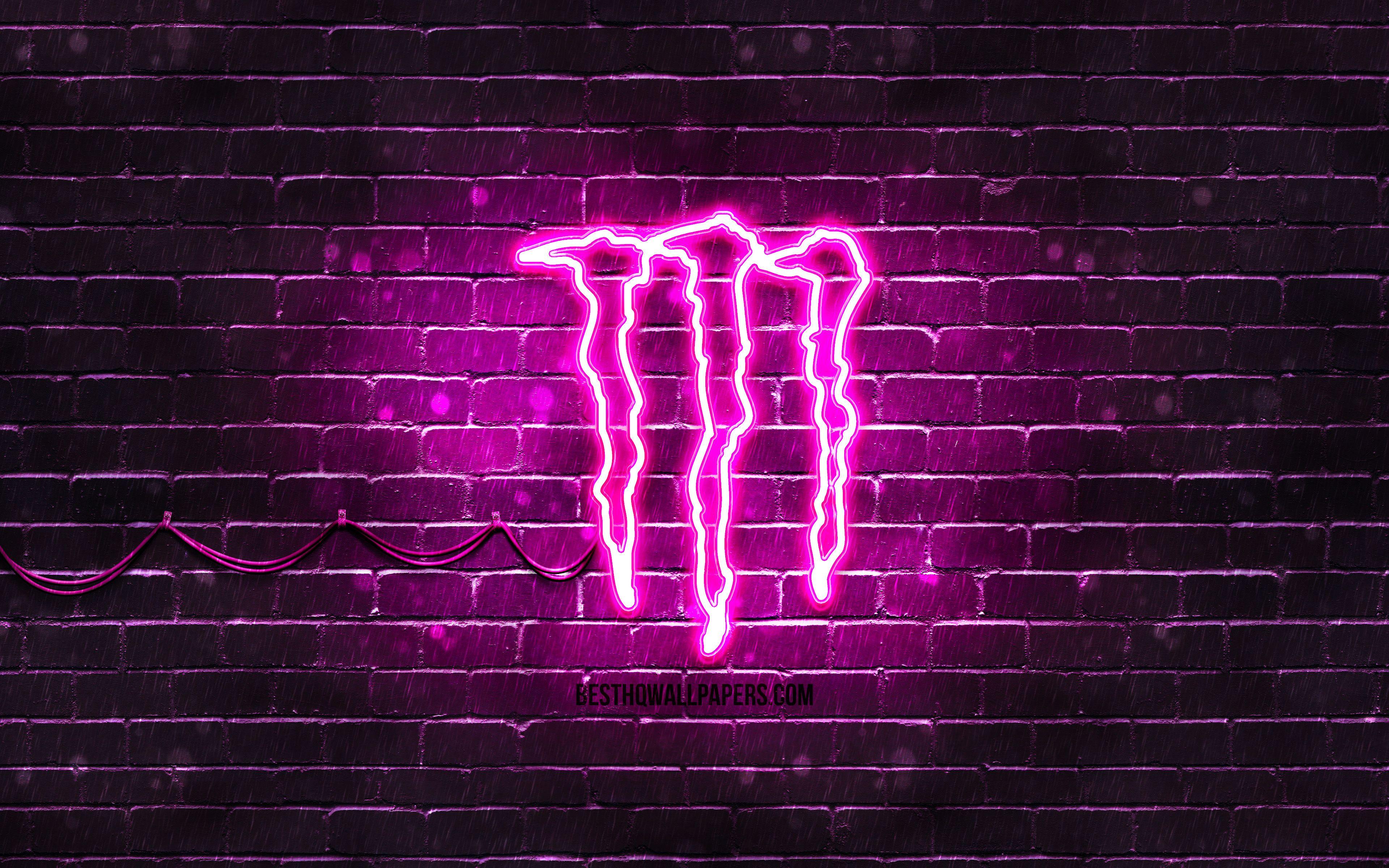 3840x2400 Download wallpaper Monster Energy purple logo, 4k, purple brickwall, Monster Energy logo, drinks brands, Monster Energy neon logo, Monster Energy for desktop with resolution 3840x2400. High Quality HD picture wallpaper