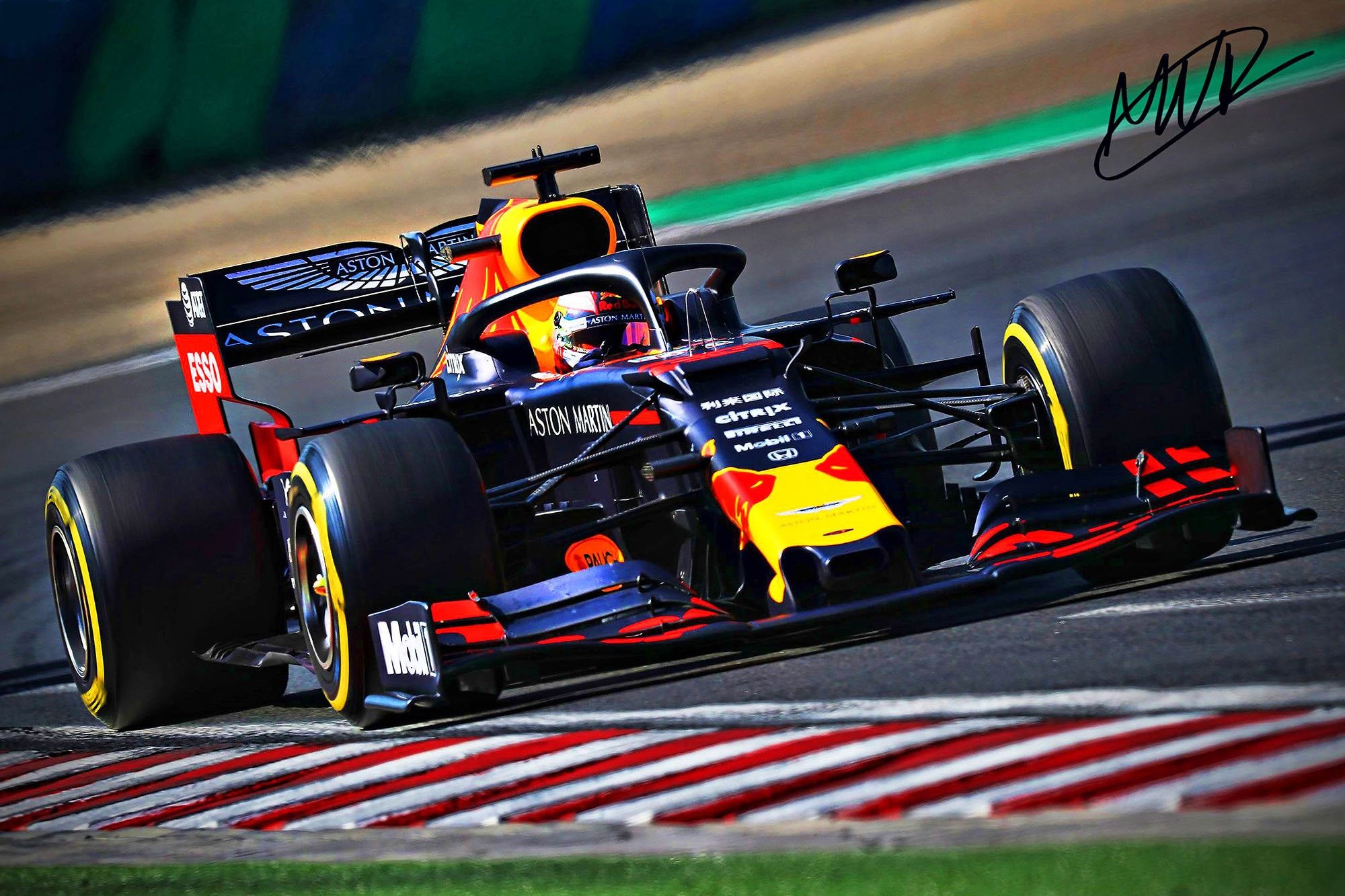 2000x1333 Red Bull Racing F1 With Pre Printed Max Verstappen Autograph High Gloss Art Print Poster. (063P) (24”x36”)