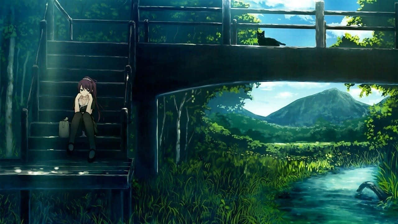 1280x720 Download Lo Fi Anime Chill Girl Sitting In Bridge Wallpaper