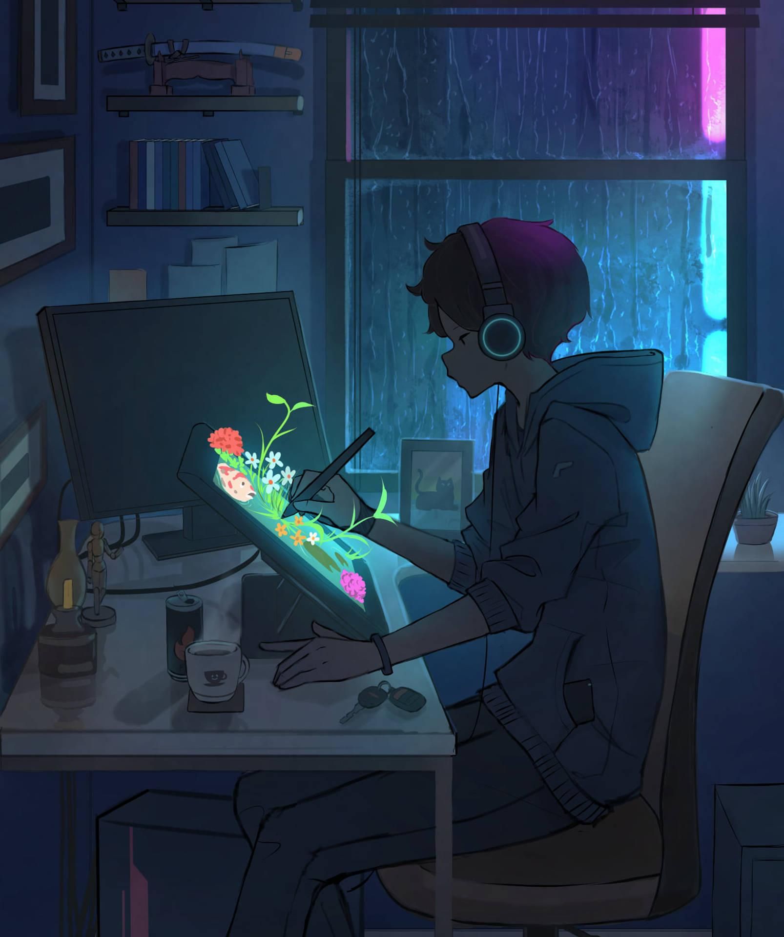 1606x1920 Aesthetic Anime Boy Icon Rainy Night