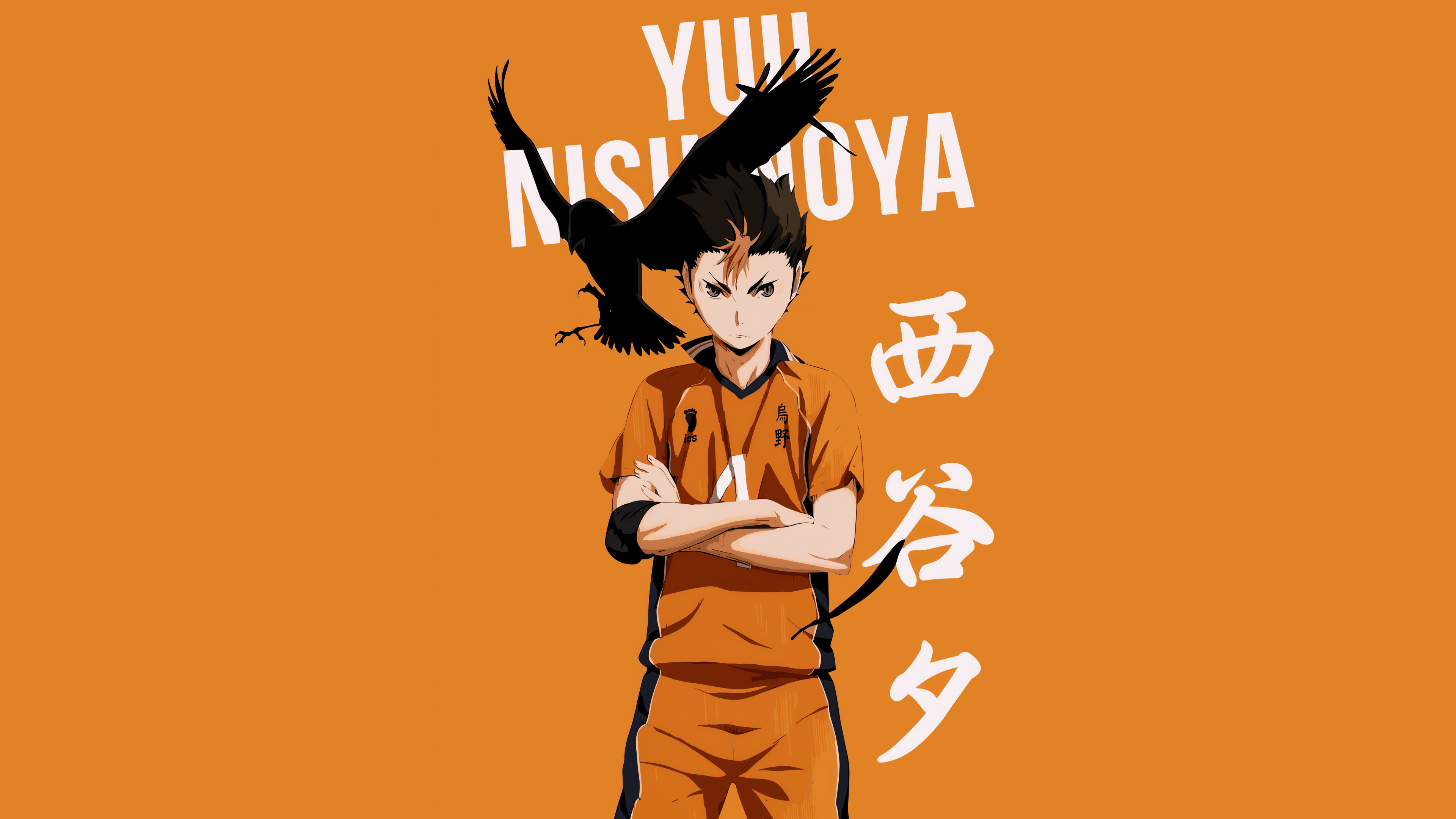 3840x2160 Yu Nishinoya Wallpaper 4K, Haikyuu, Orange background, 8K