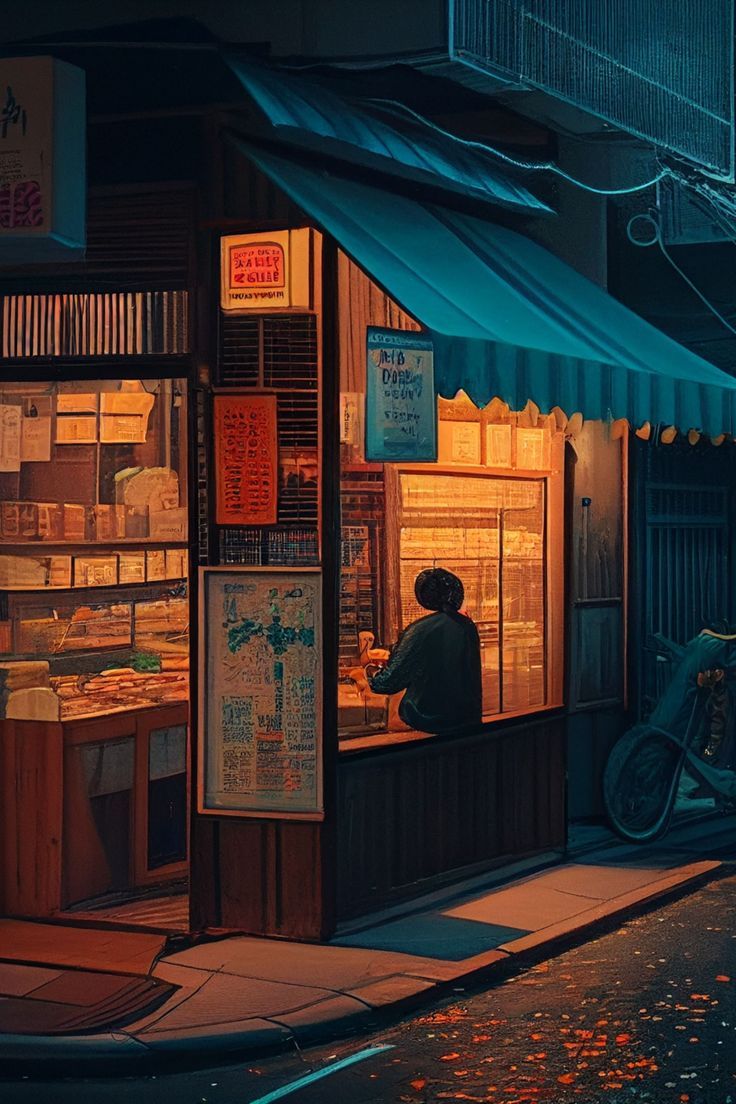 736x1104 noodle shop, street, Lofi vibe aesthetic, chilling, a few dim lights, mid night, a little wind, 8k