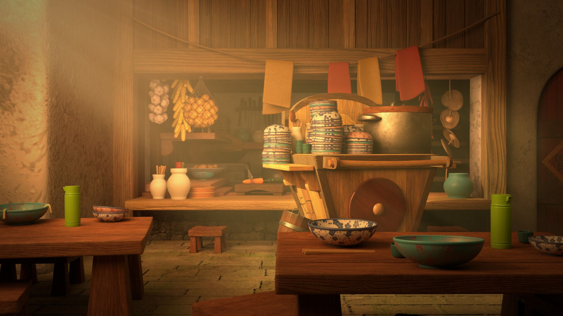 1920x1080 Jessica Kiaei. CG Art. Ping's Noodle Shop (Texturing & Lighting WIP)