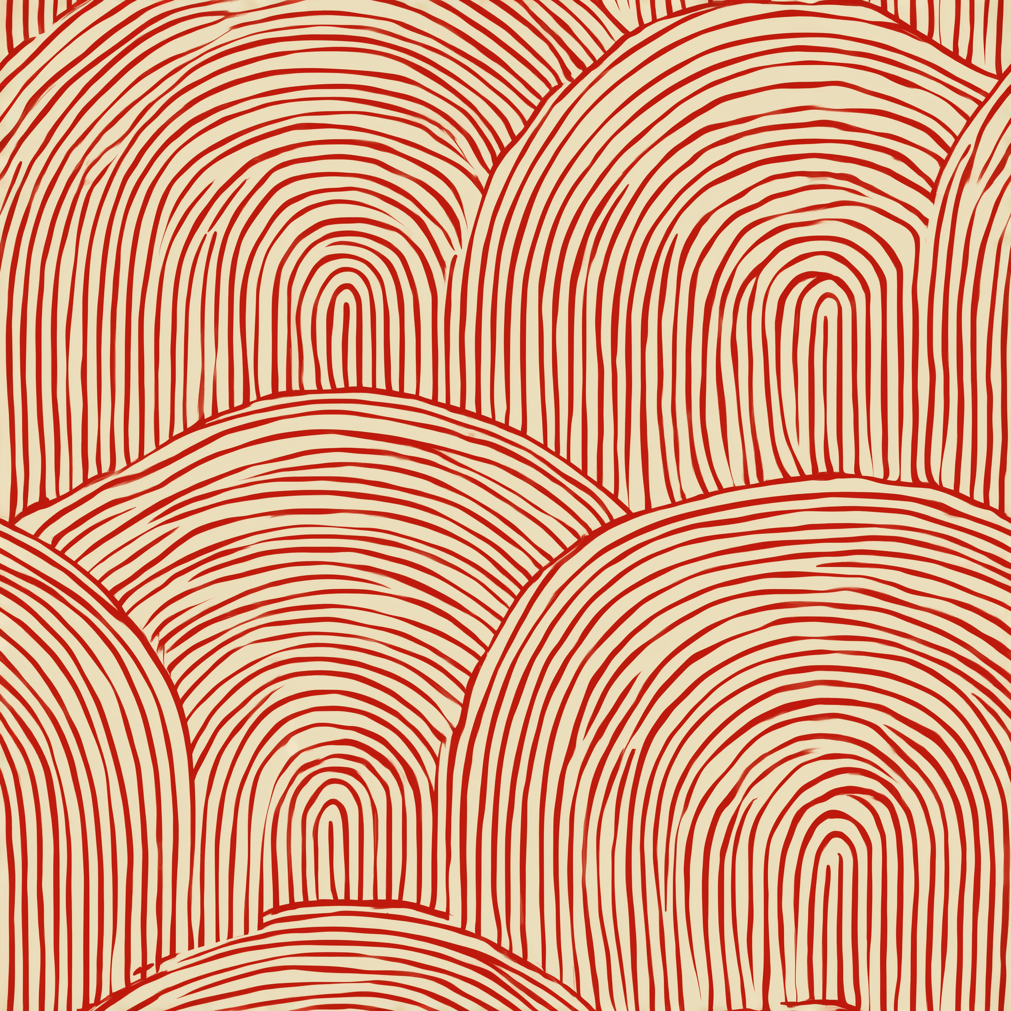 2048x2048 Red Arch Line Wallpaper Hand Drawn Ramen Pattern Decor Peel & Stick PVC Free / 28W X 120H