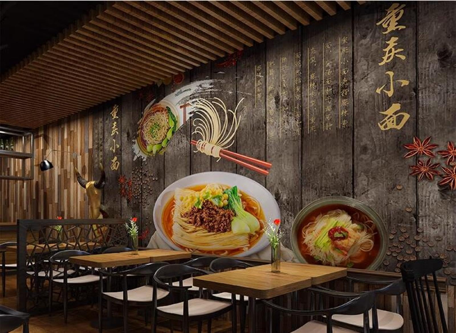 1600x1167 Seafood Barbecue Skewers Shop Mural Chongqing Small Noodles Background Wall Wallpaper Snack Noodle Shop Restaurant Hotel Theme