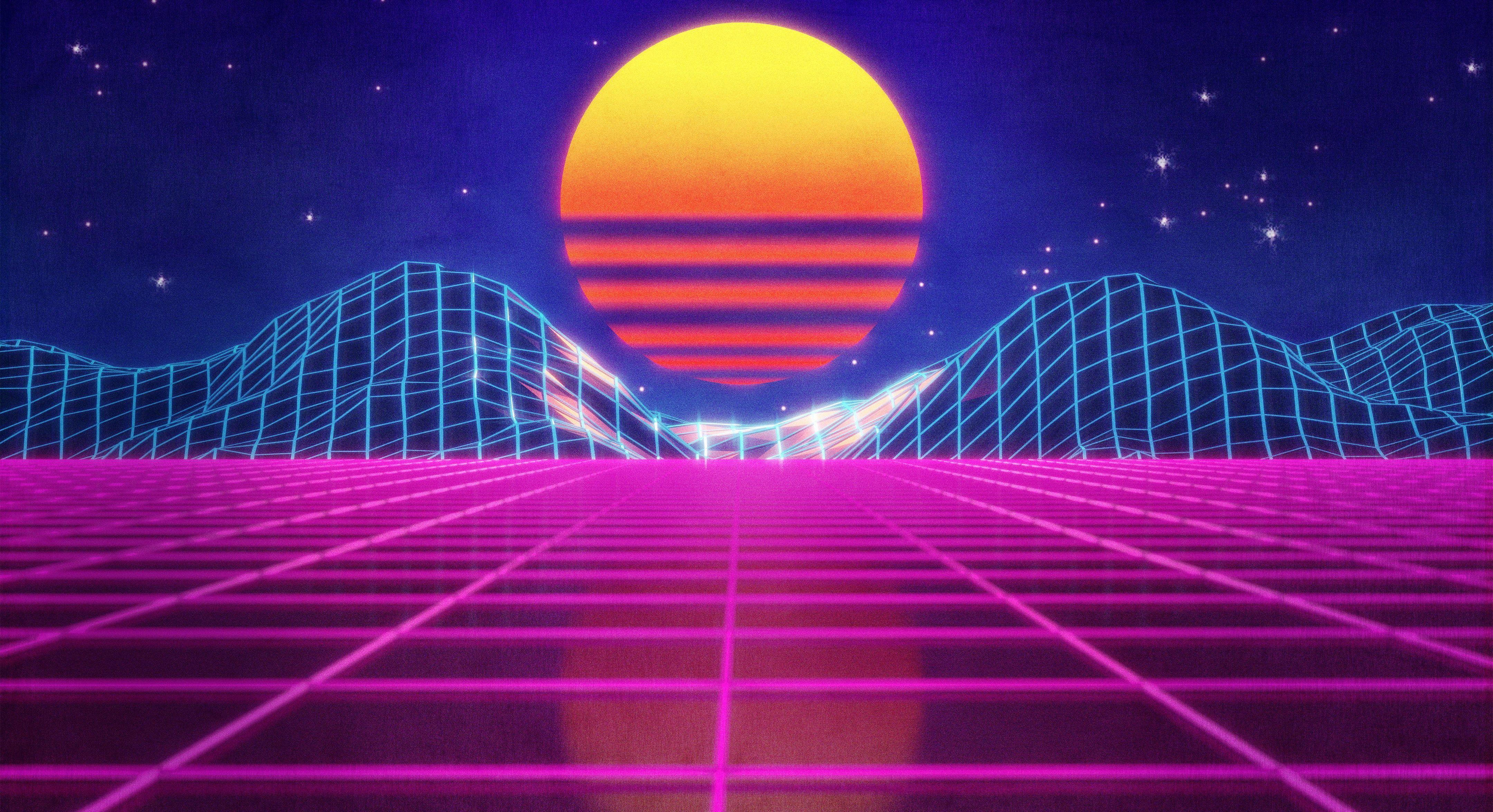 4320x2350 The Sun #Mountains #Music #Stars #Neon #Electronic #Synthpop #Darkwave # Synth #Retrowave #Synth Pop #Si. Background Image Wallpaper, Neon Wallpaper, Retro Waves