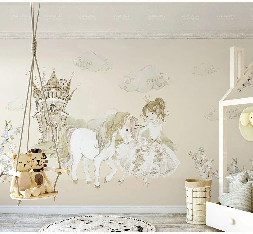 972x897 Bacaz Castle Horse 3D Cartoon Princess Wallpaper Mural for Baby Girls Room Background 3D Cartoon Stickers Wall paper Wall Decor. Wallpaper