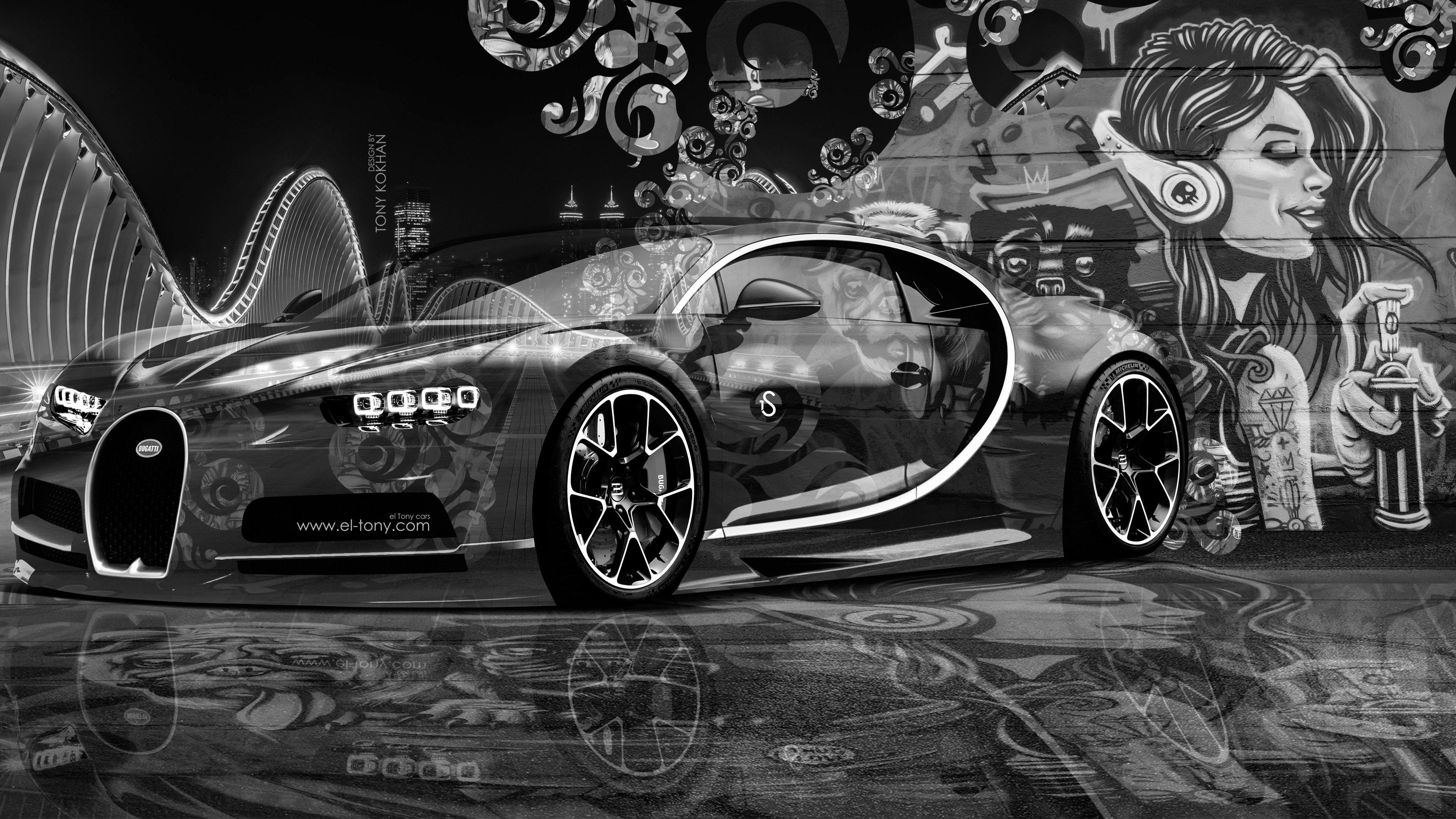 3840x2160 Bugatti Chiron Super Crystal City Graffiti Girl Street Car 2016 Wallpaper 4K el Tony
