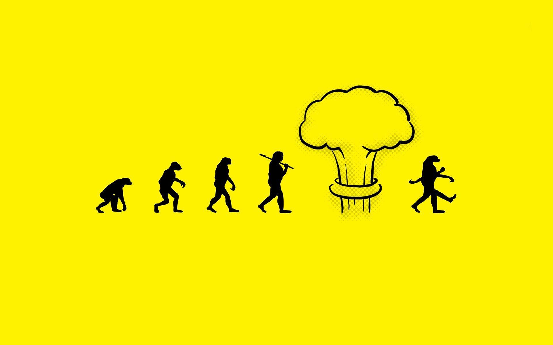 1920x1200 funny, evolution, atomic bomb, yellow background, Nuke wallpaper