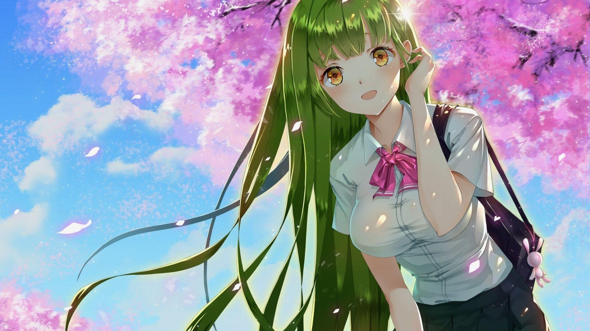 1920x1080 Anime girl with green hair and brown eyes Desktop wallpaper 1920x1080