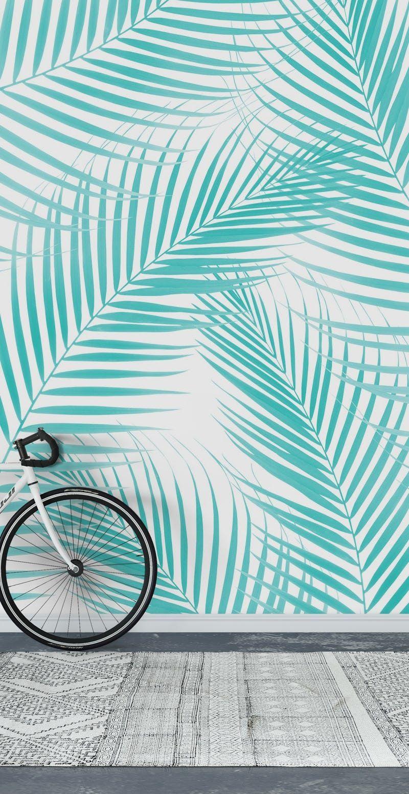 800x1552 Soft Turquoise Palm Leaves 2 Wallpaper from Happywall.com. Blue aesthetic pastel, Turquoise wallpaper, Teal wallpaper iphone