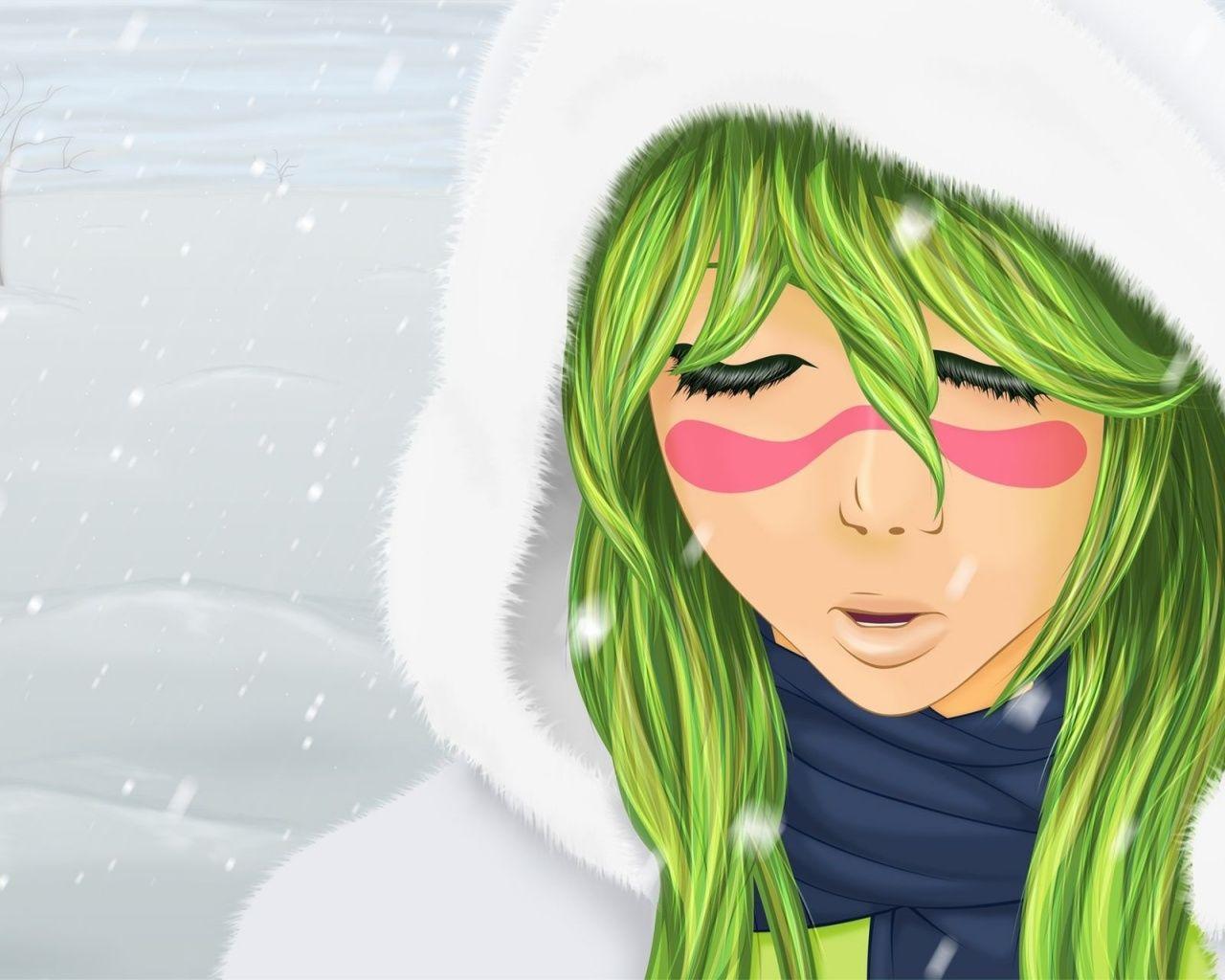 1280x1024 Green Hair Girl Wallpaper