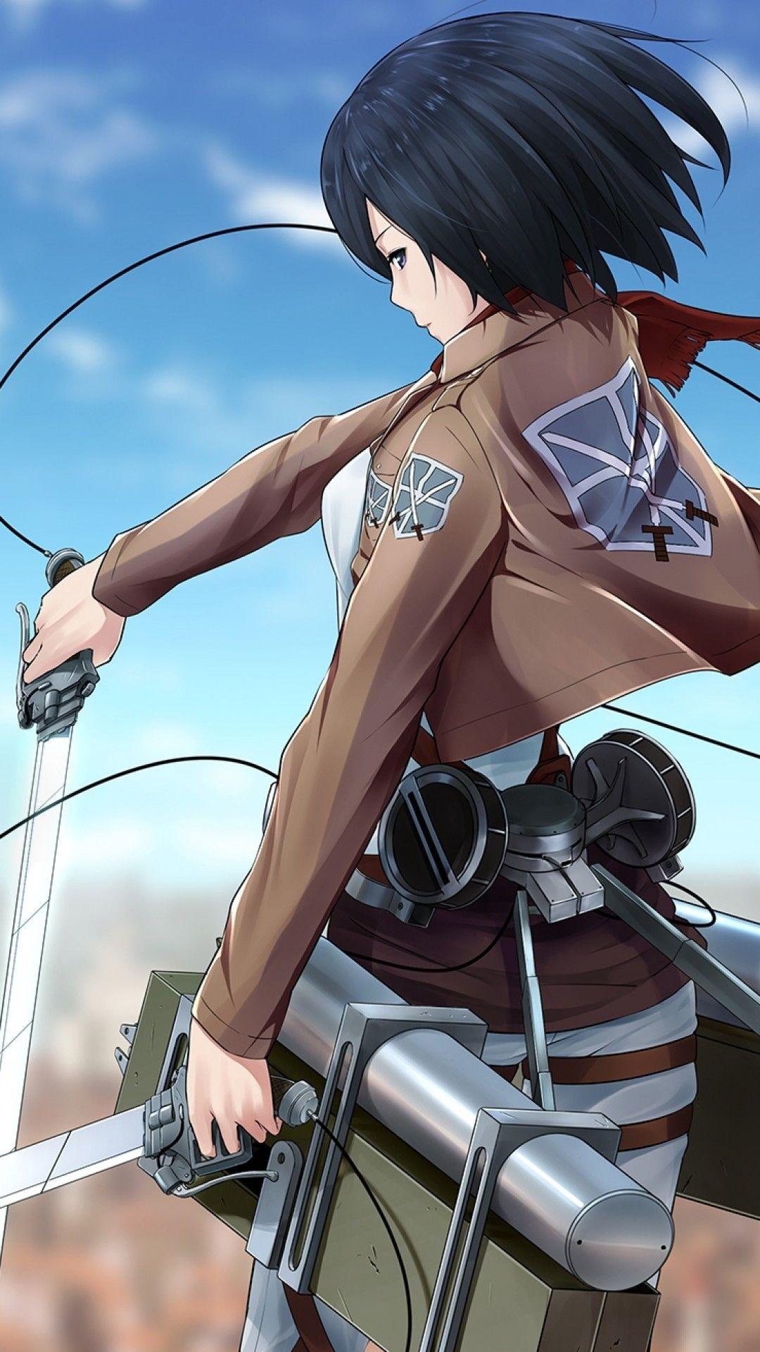 1080x1920 Download 1080x1920 Attack On Titan, Mikasa Ackerman, Shingeki No Kyojin, Back View Wallpaper for iPhone iPhone 7 Plus, iPhone 6+, Sony Xperia Z, HTC One