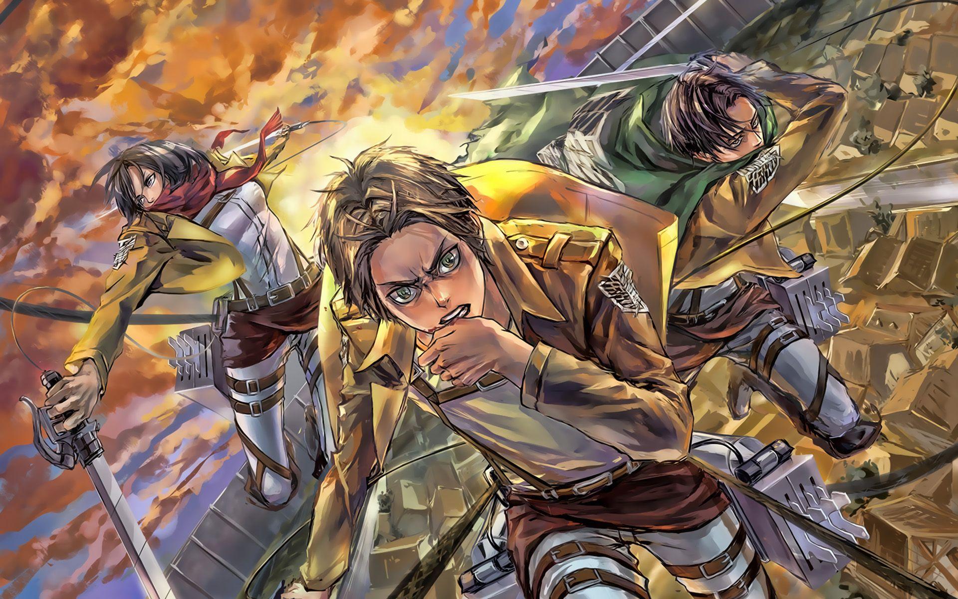 1920x1200 Eren Jaeger, Mikasa Ackerman, Levi Ackerman, Battle, No Kyojin Wallpaper Battle