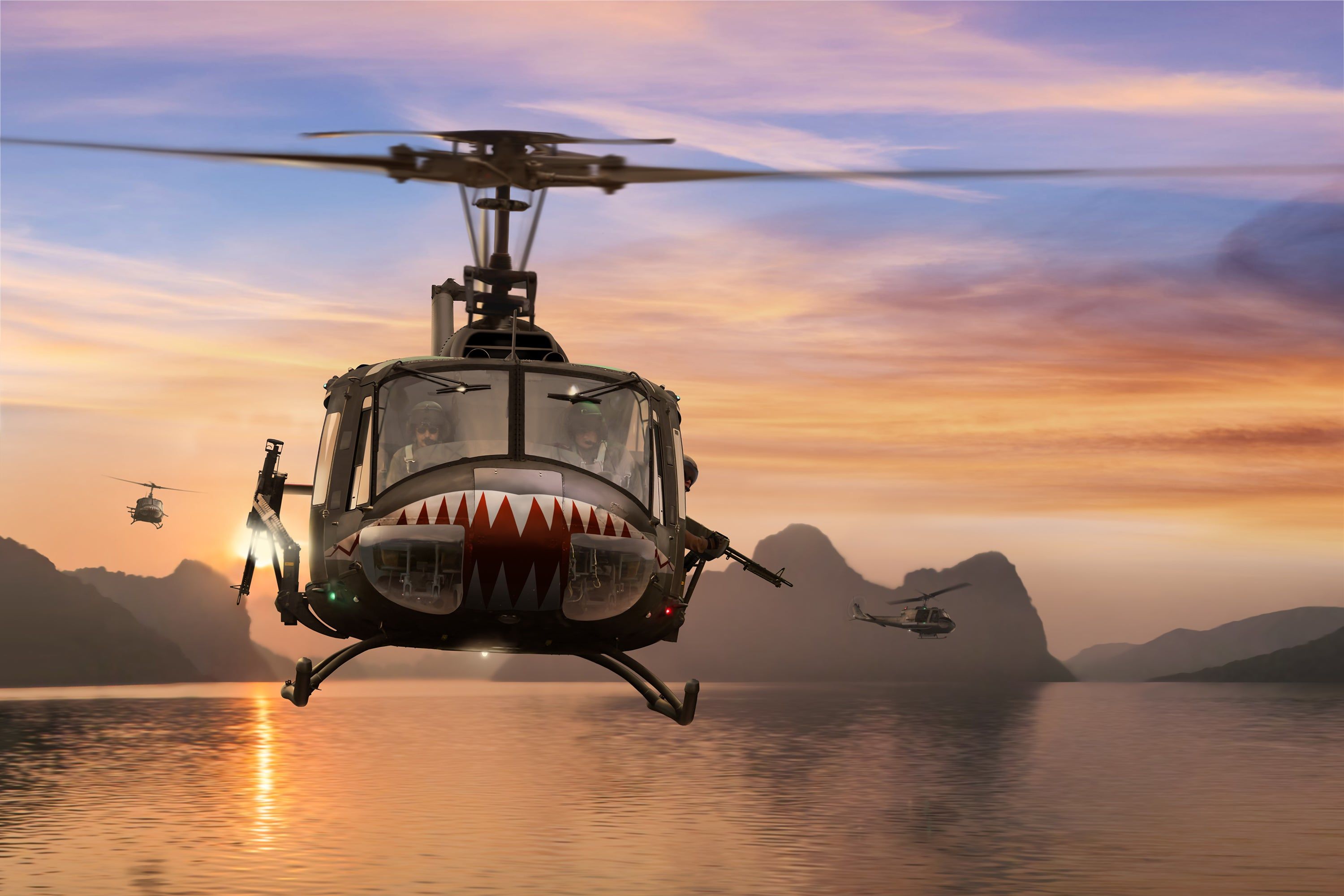 3000x2000 Open Framed Canvas Bell UH 1B Helicopter In Vietnam, By Ron Cole
