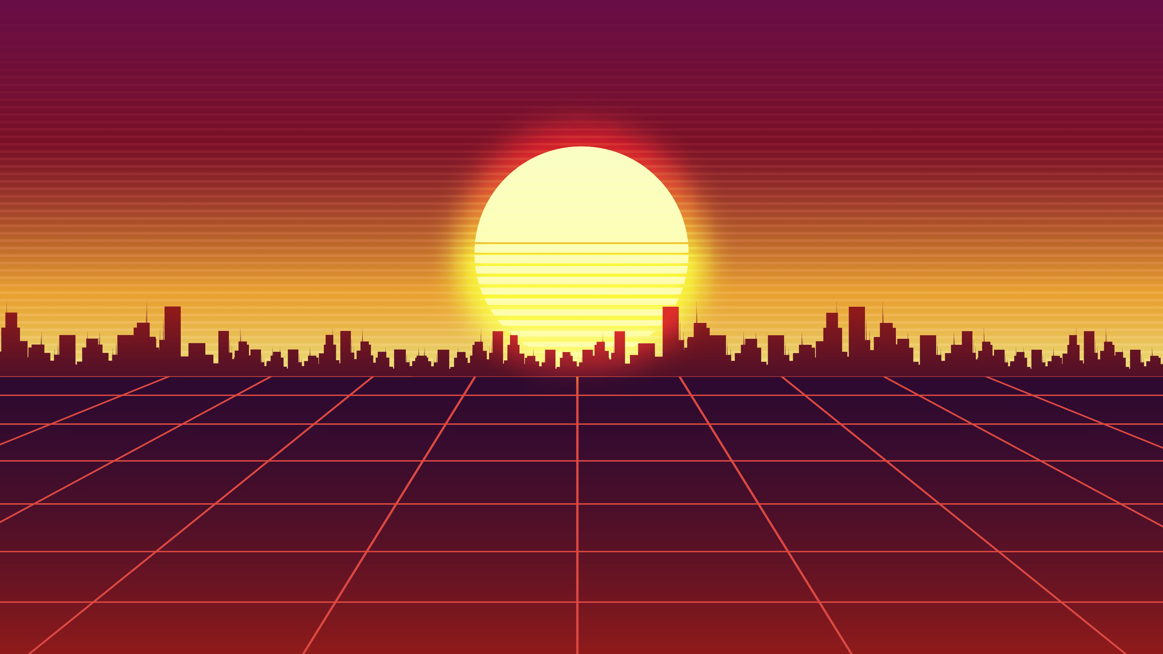 3840x2160 Retro Orange Sun Cyberpunk Wallpaper