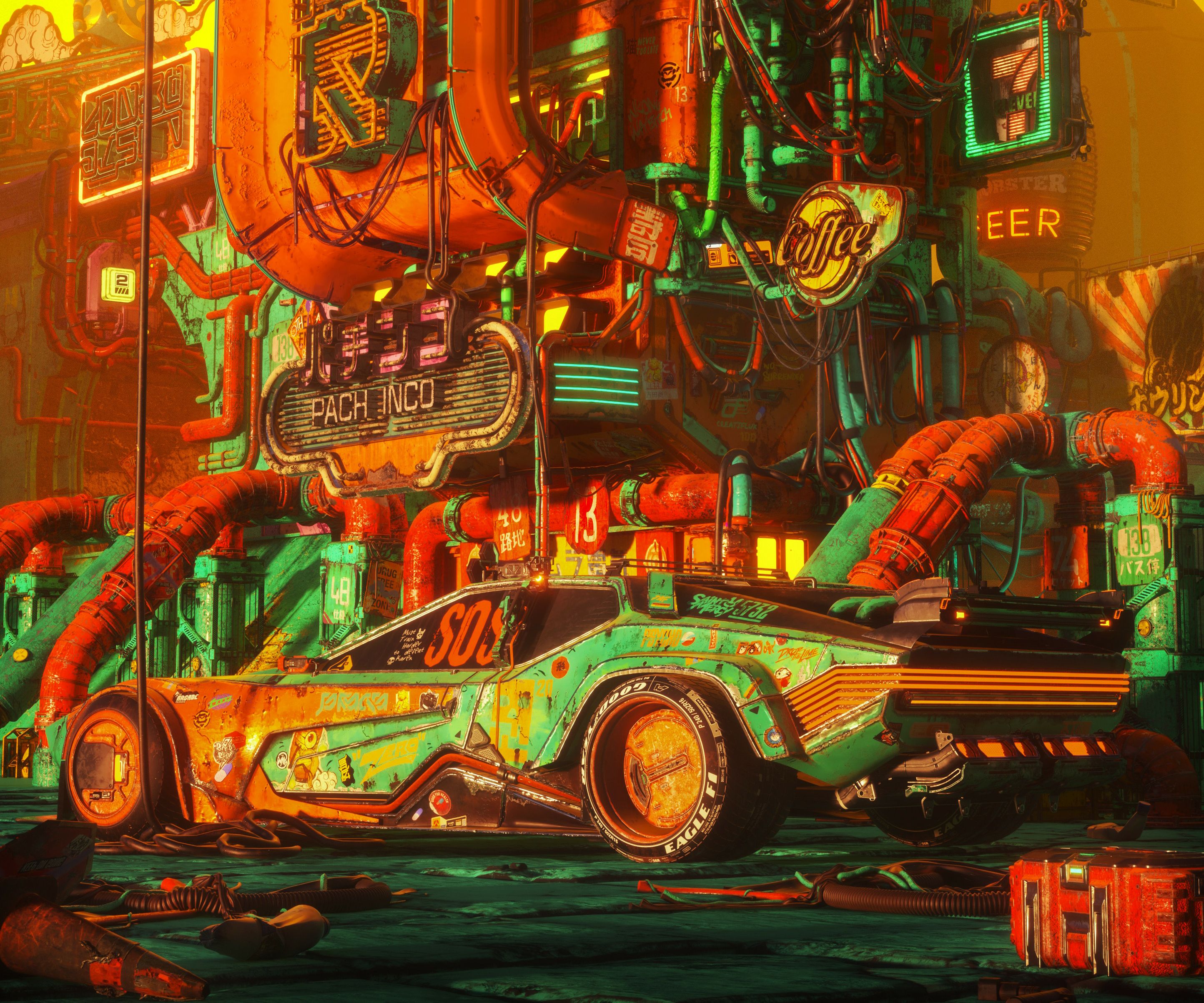 2888x2407 Neon Drift: HD Cyberpunk Sci Fi Street Racer By Zaki Abyx2407
