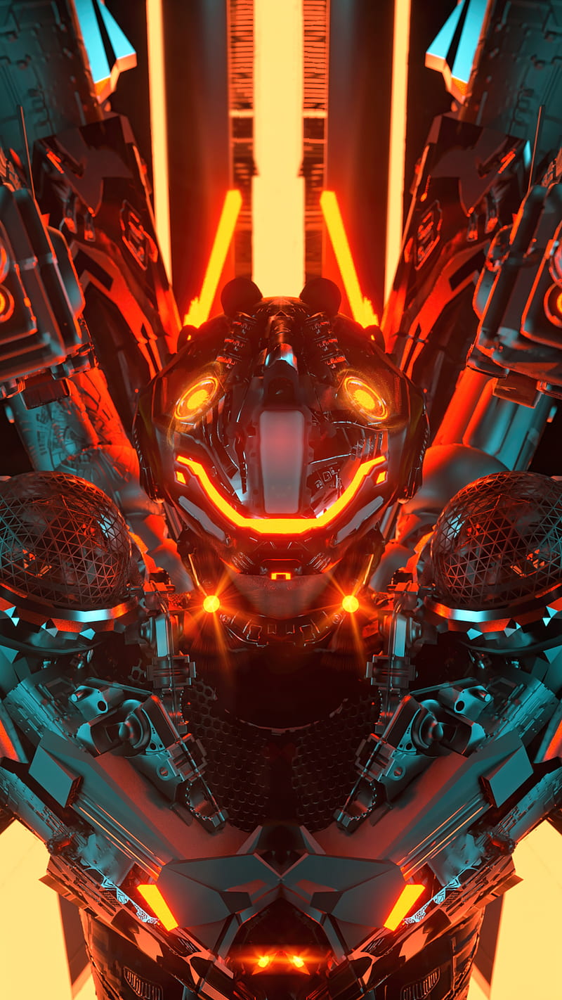 800x1422 Mech 3D, Karan, abstract, art, bright, cyberpunk, fantasy, funky, future, HD phone wallpaper