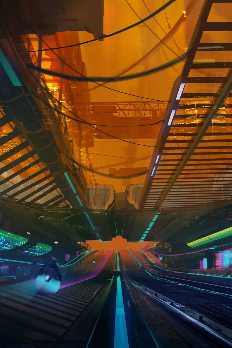 800x1200 Download Wallpaper 800x1200 Overpass, Art, Cyberpunk, Sci Fi, Movement Iphone 4s 4 For Parallax HD Background