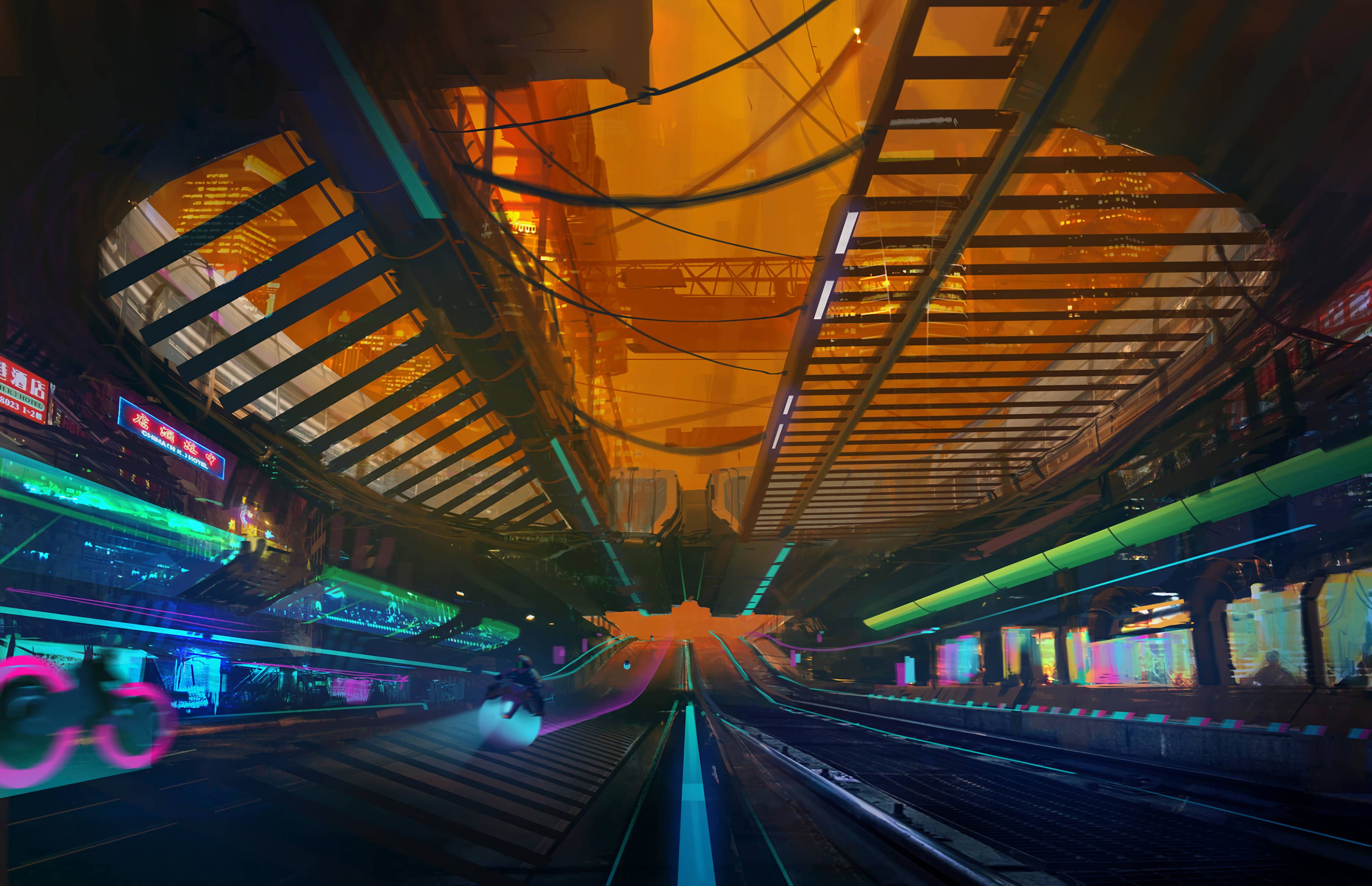 3646x2354 Download Explore the futuristic airways of the Cyberpunk 2077 city. Wallpaper