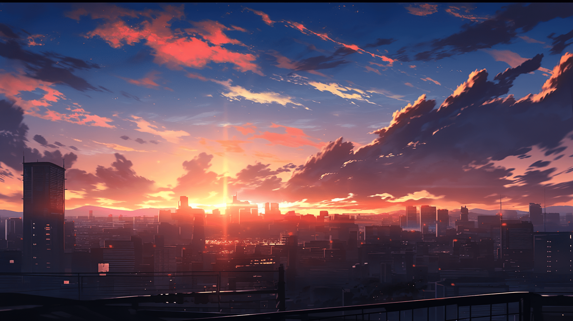 1920x1076 Anime sunset in cyberpunk style