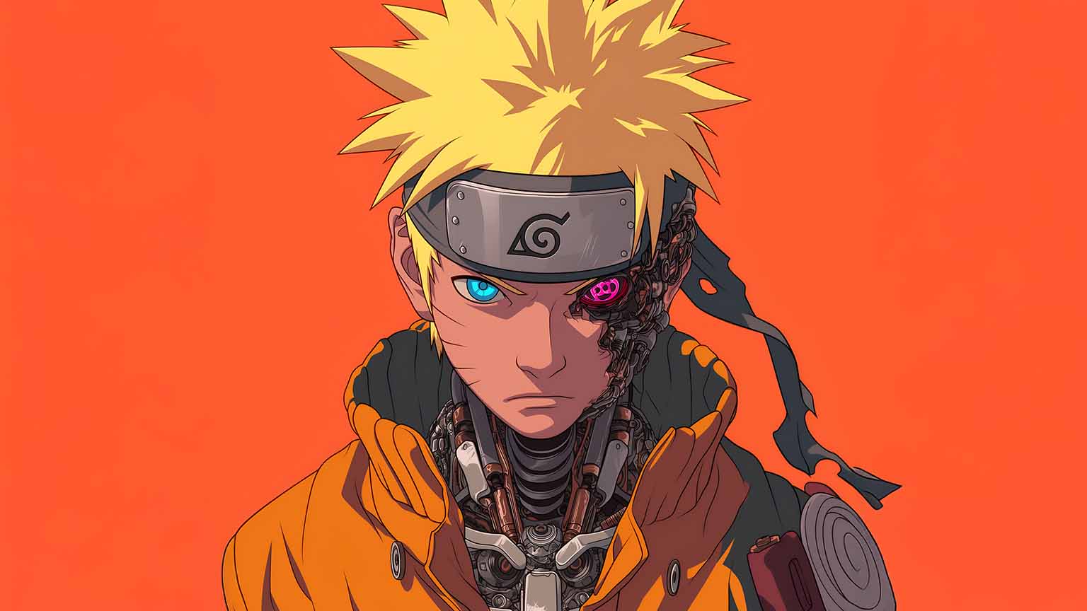 1536x864 Cyberpunk Naruto on Orange Background Desktop Wallpaper