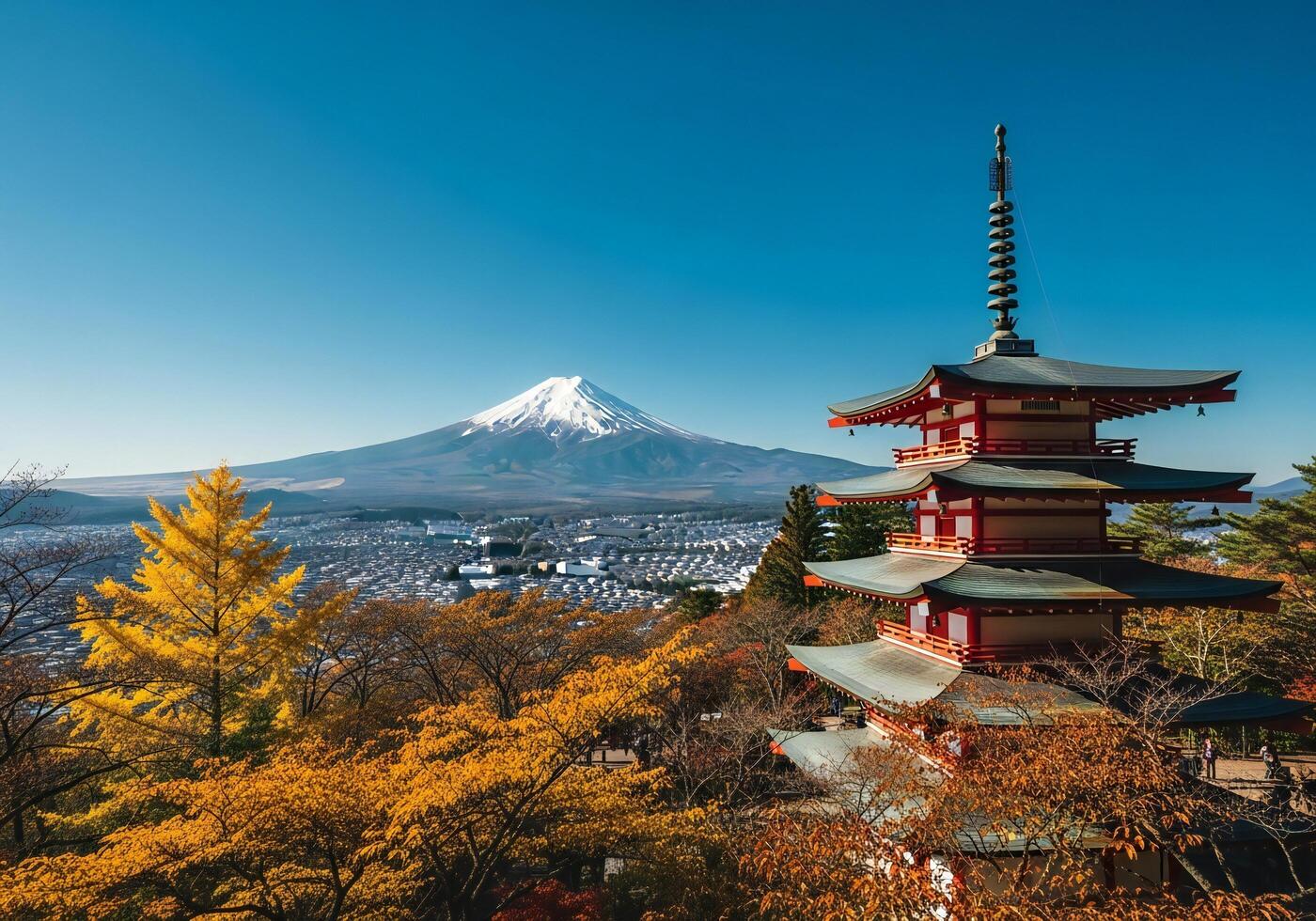1400x980 Nature background, Nature wallpaper, Iconic Mount Fuji and Chureito Pagoda in Japan amidst autumn foliage Nature background