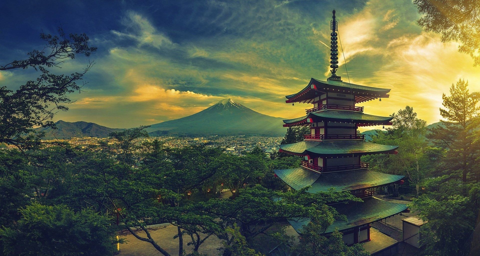 1920x1026 Majestic Mount Fuji with Serene Pagoda