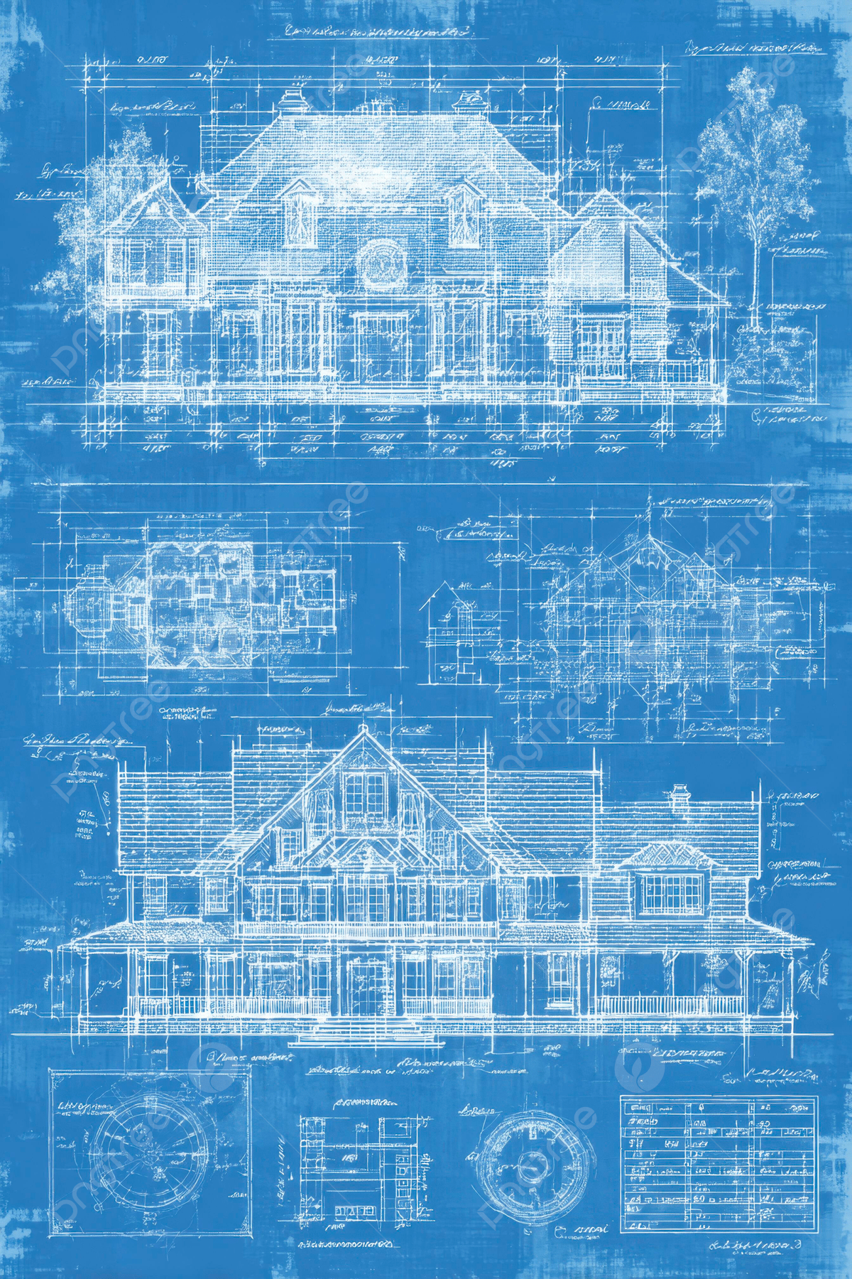 1200x1800 A Blueprint Of An Architectural Plan With Detailed Floor Plans Sketches On Blue Background Wallpaper Image For Free Download