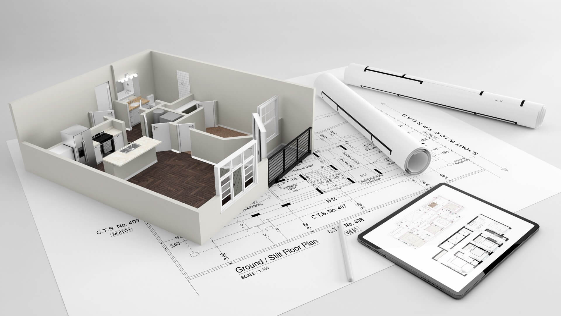 1920x1080 House with Architecture Drawing Sheet